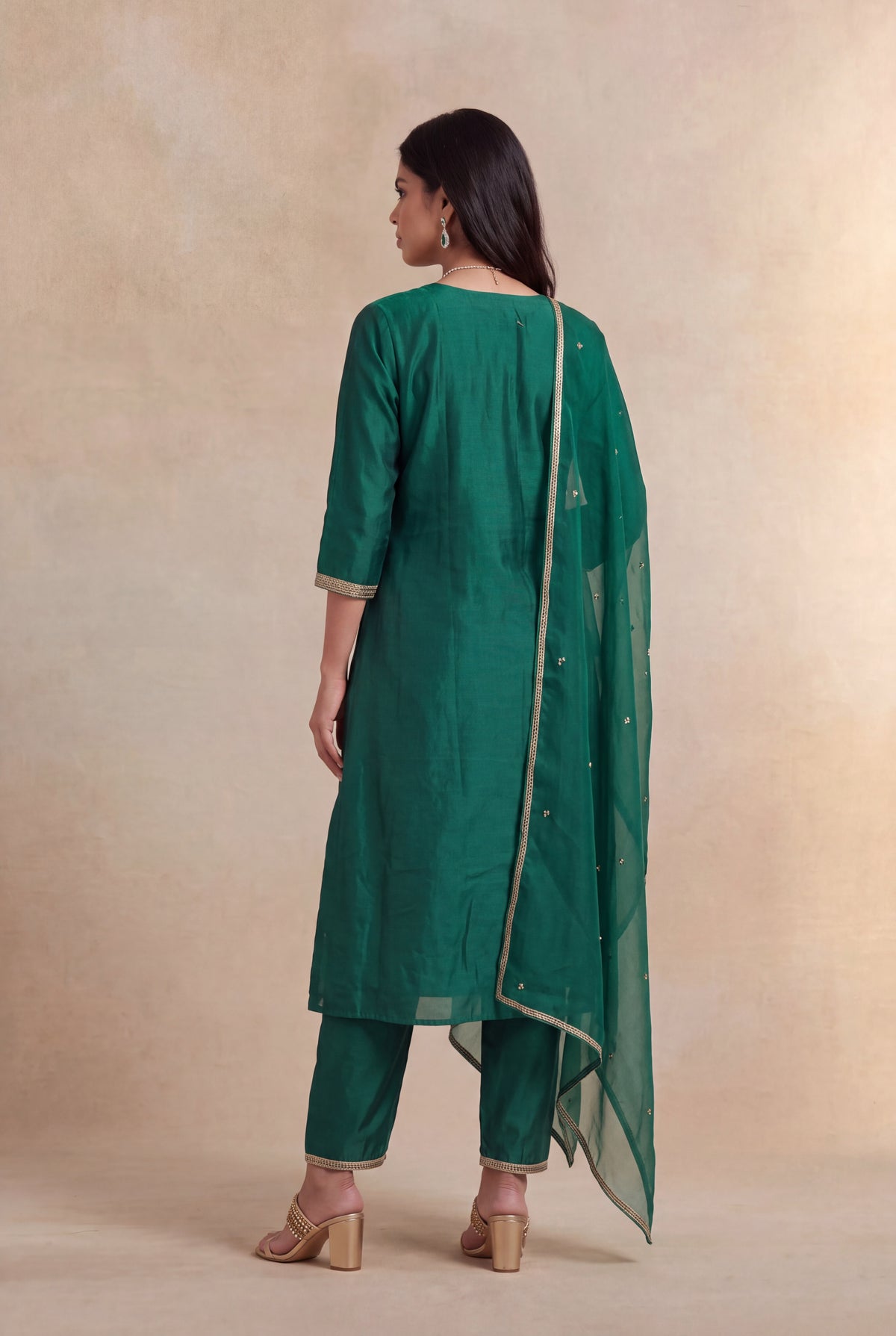 Emerald Green Silk Salwar Set - Mokshaa