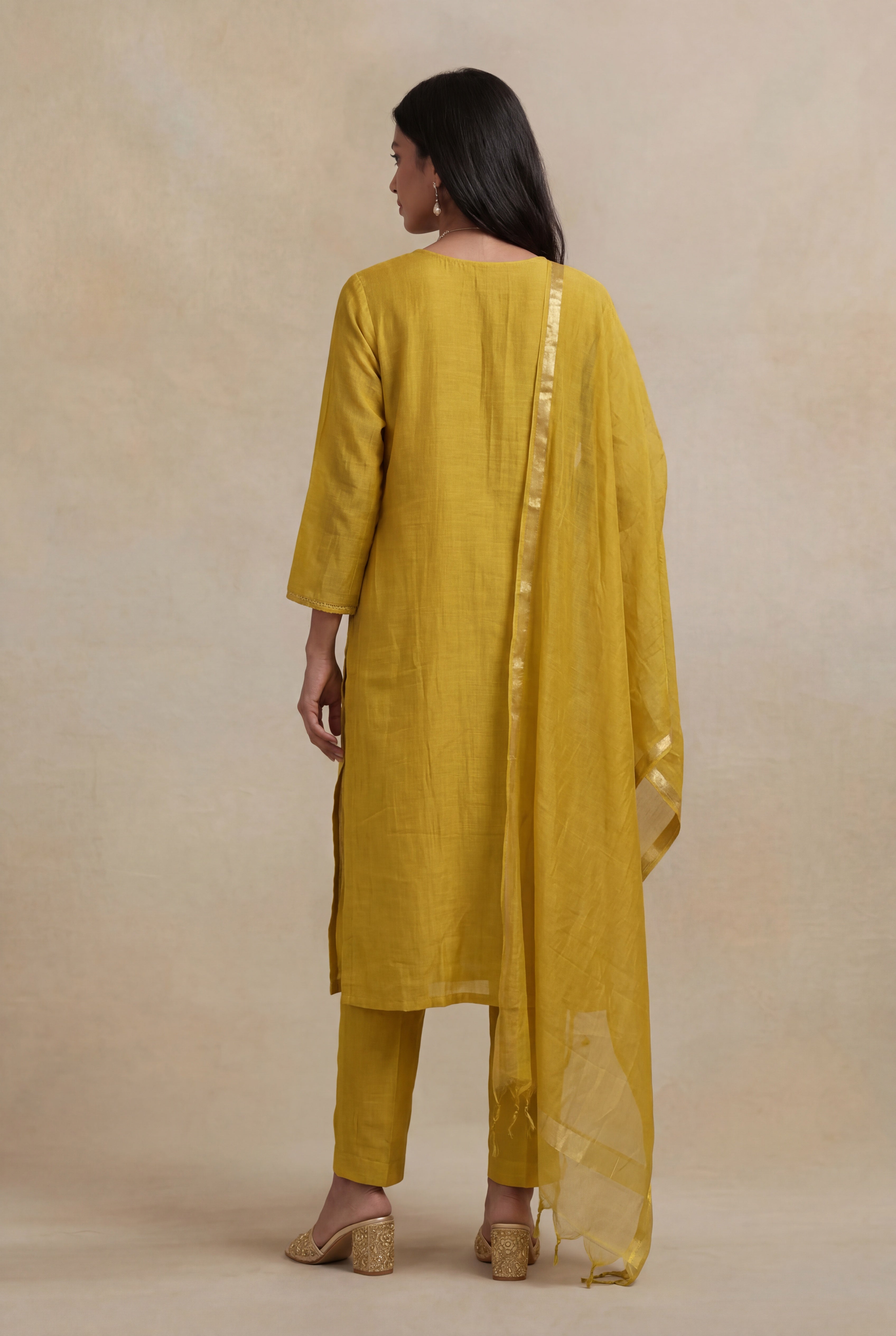 Mustard Yellow Mulmul Cotton Straight Cut Salwar Set