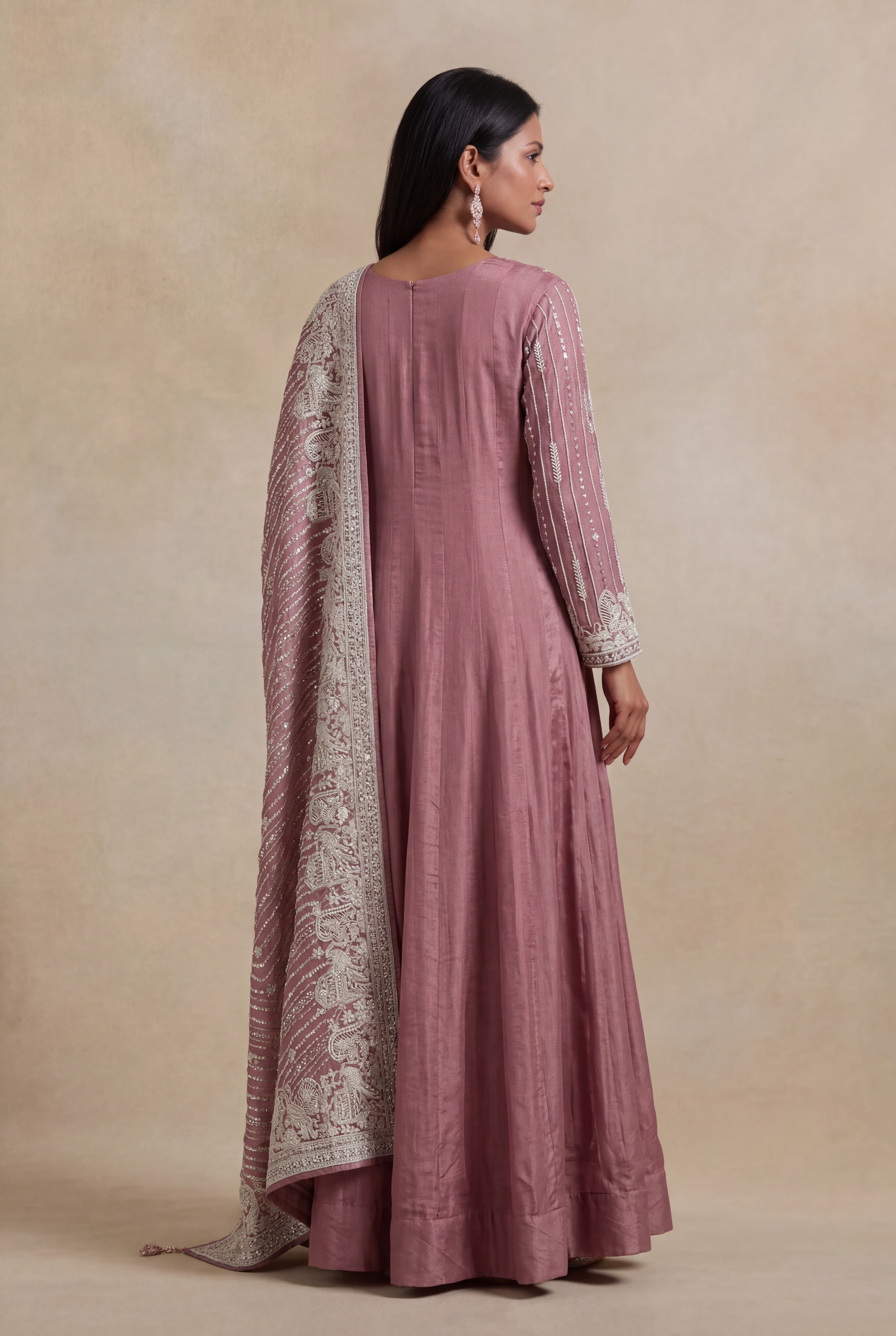 Dark Peach Grape Fabric Embroidered Anarkali Suit