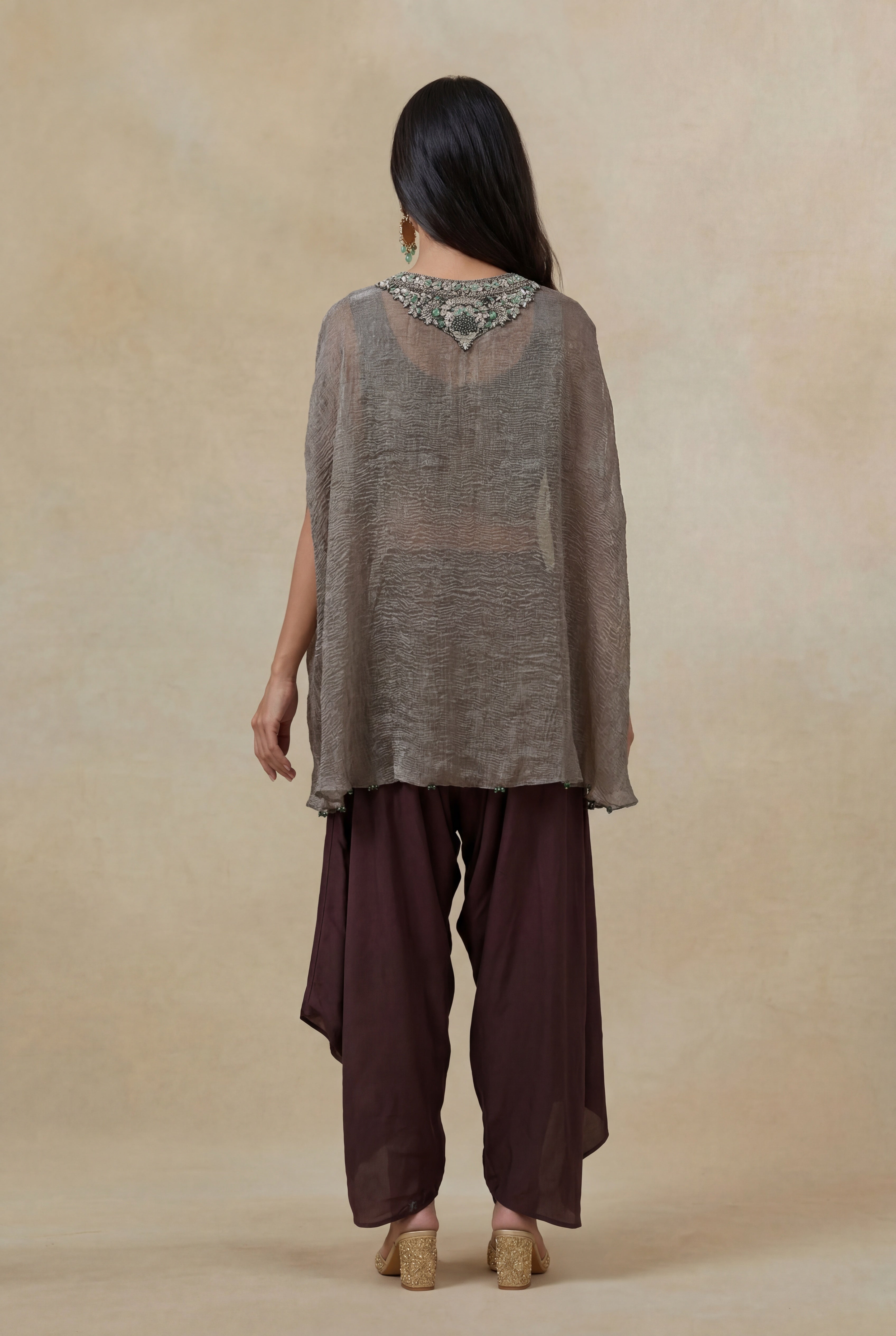 Grey Organza Crush Indo-Western Set