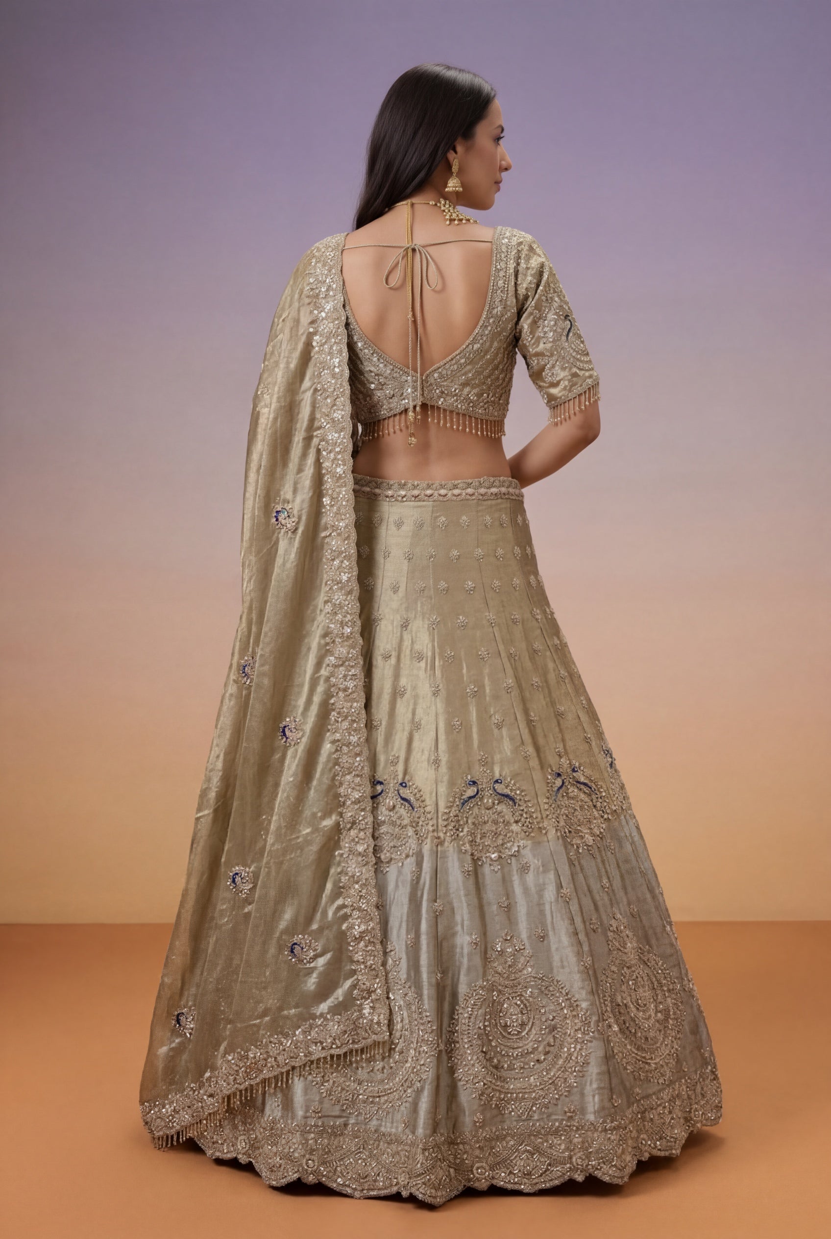 Champagne Tissue Bridal Lehenga