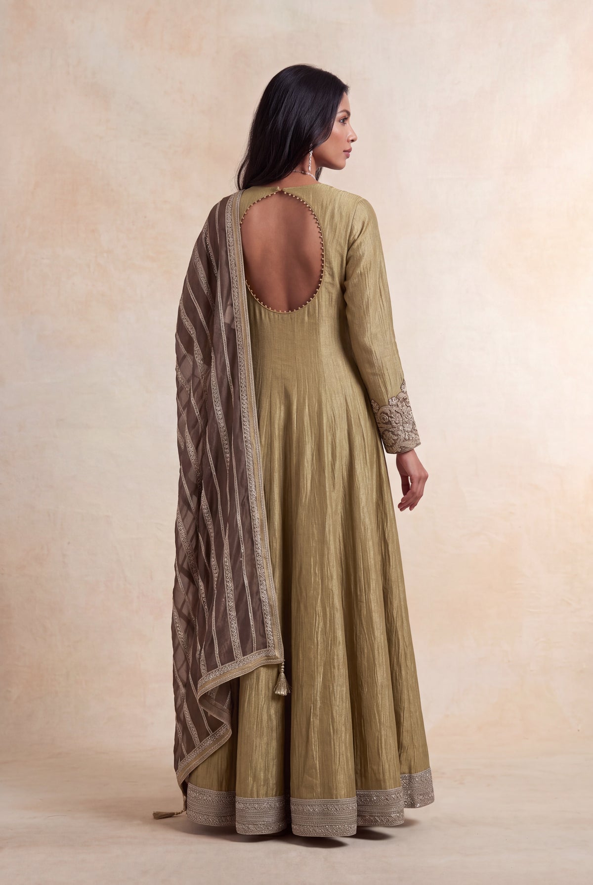 Olive Crush Tissue Anarkali - Mokshaa