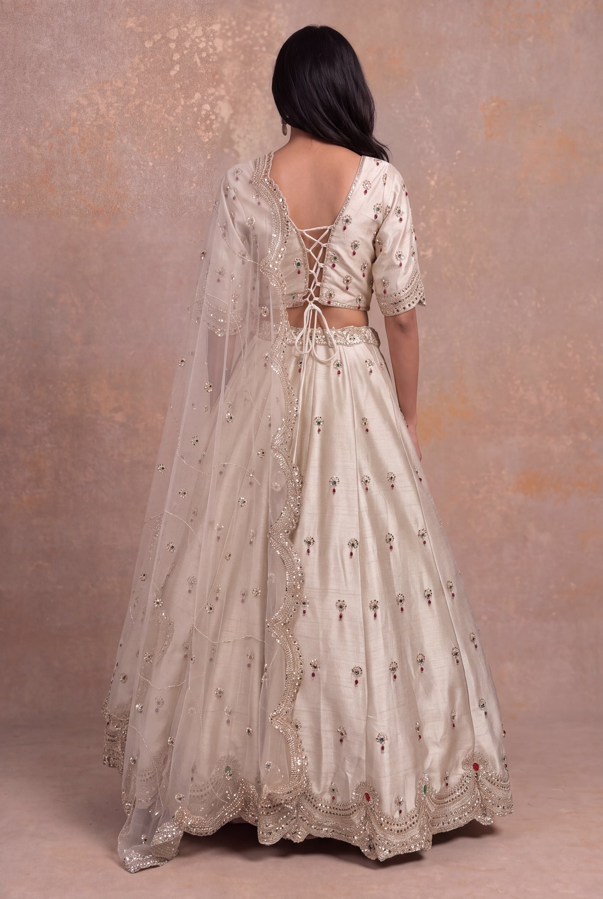 Ivory Raw Silk Lehenga Corset - Mokshaa