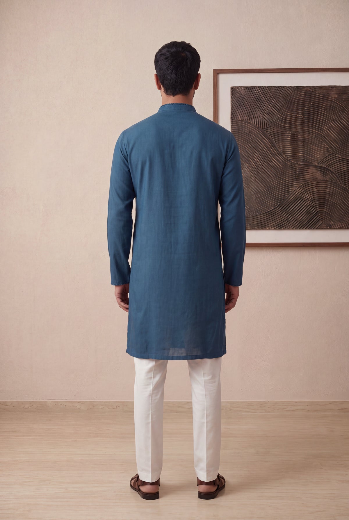 Blue Silk Cotton Kurta Pant Set - Mokshaa