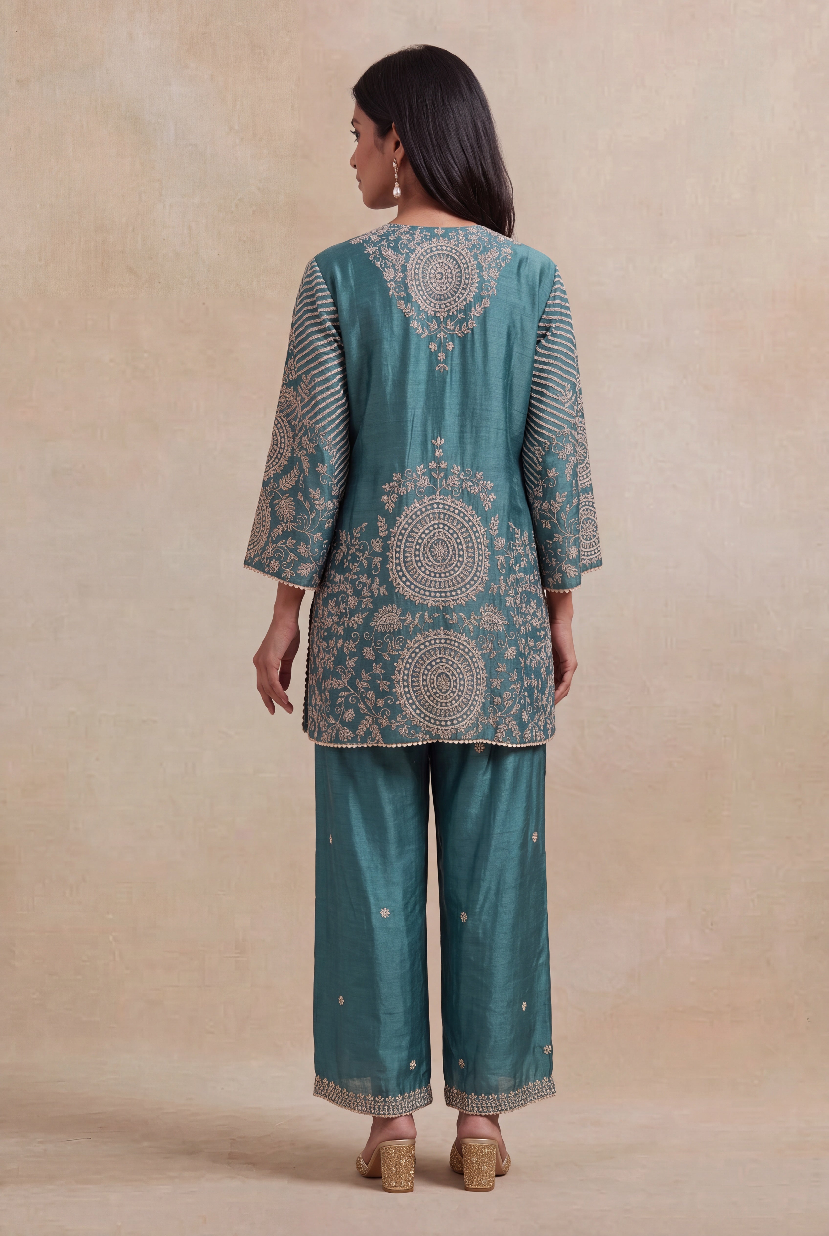 Teal Raw Silk Indo-Western Co-ord Set