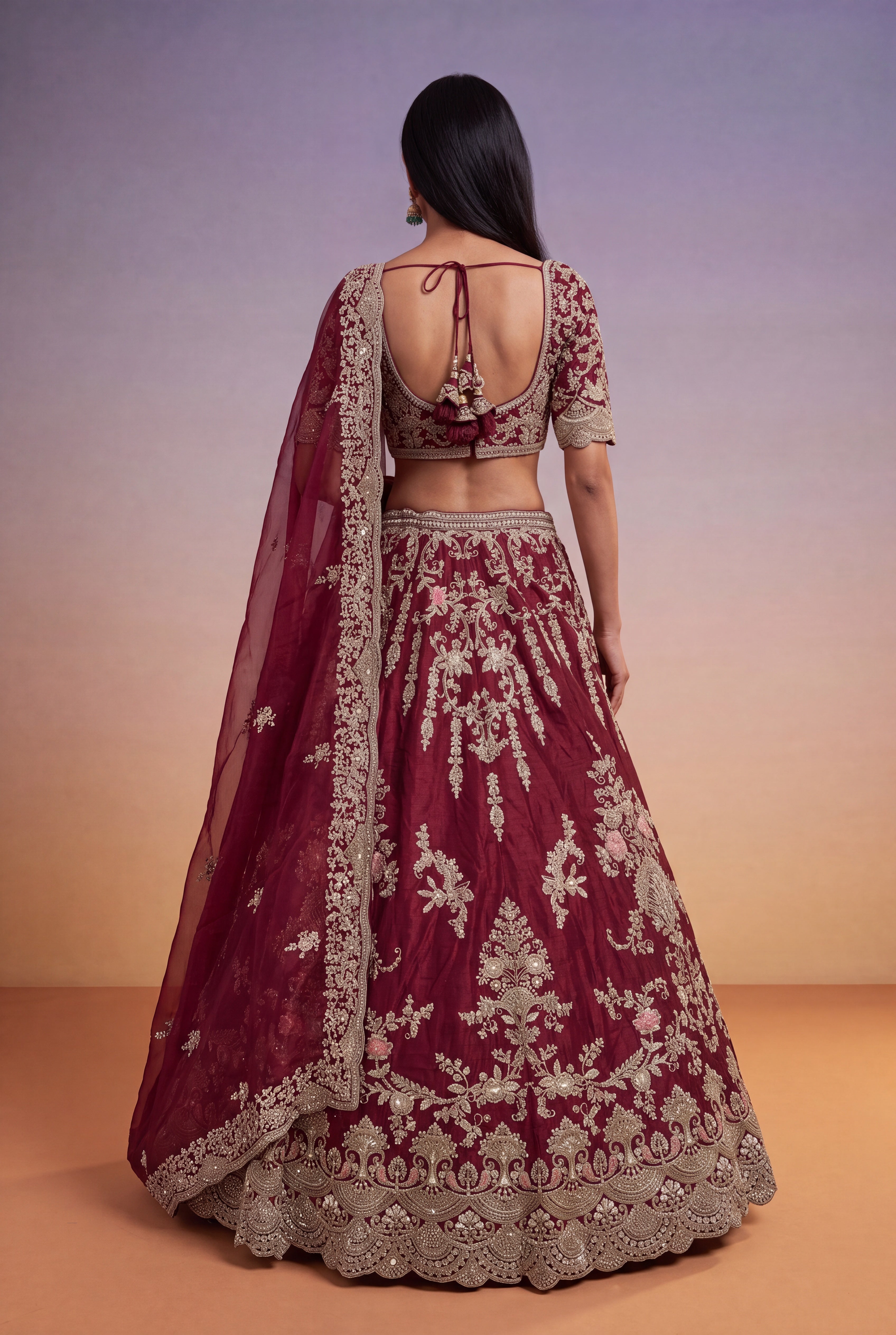 Maroon Raw Silk Bridal Lehenga