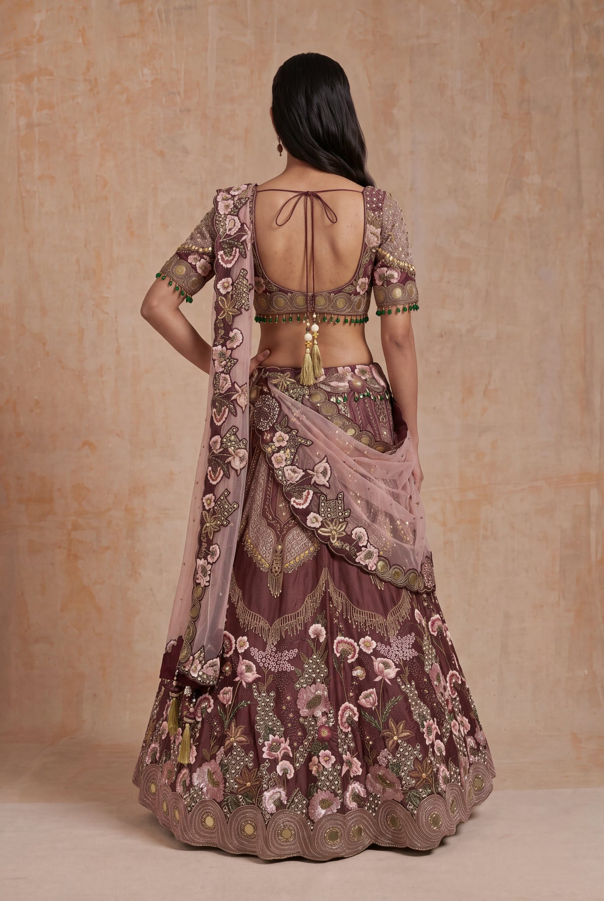 Wine Silk Lehenga - Mokshaa