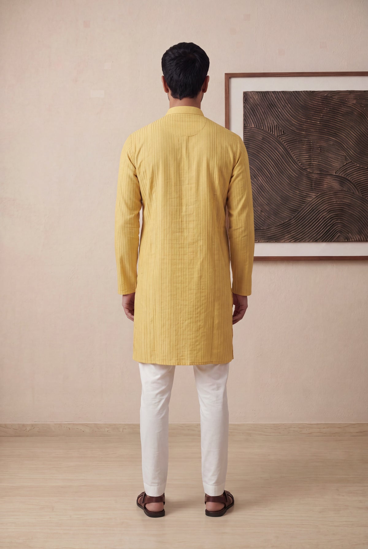 Mustard Yellow Silk Cotton Kurta Pant Set - Mokshaa