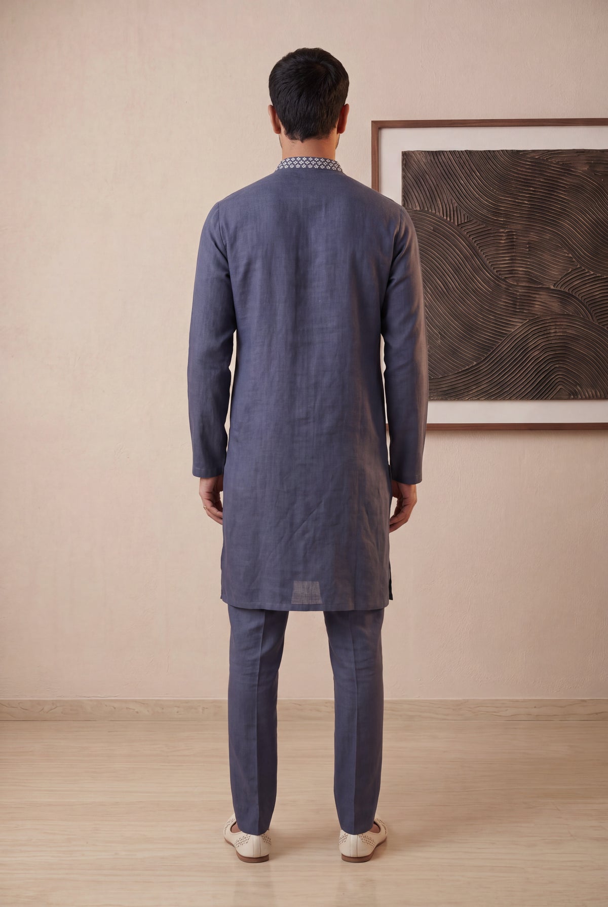 Grey Linen Kurta Pant Set - Mokshaa