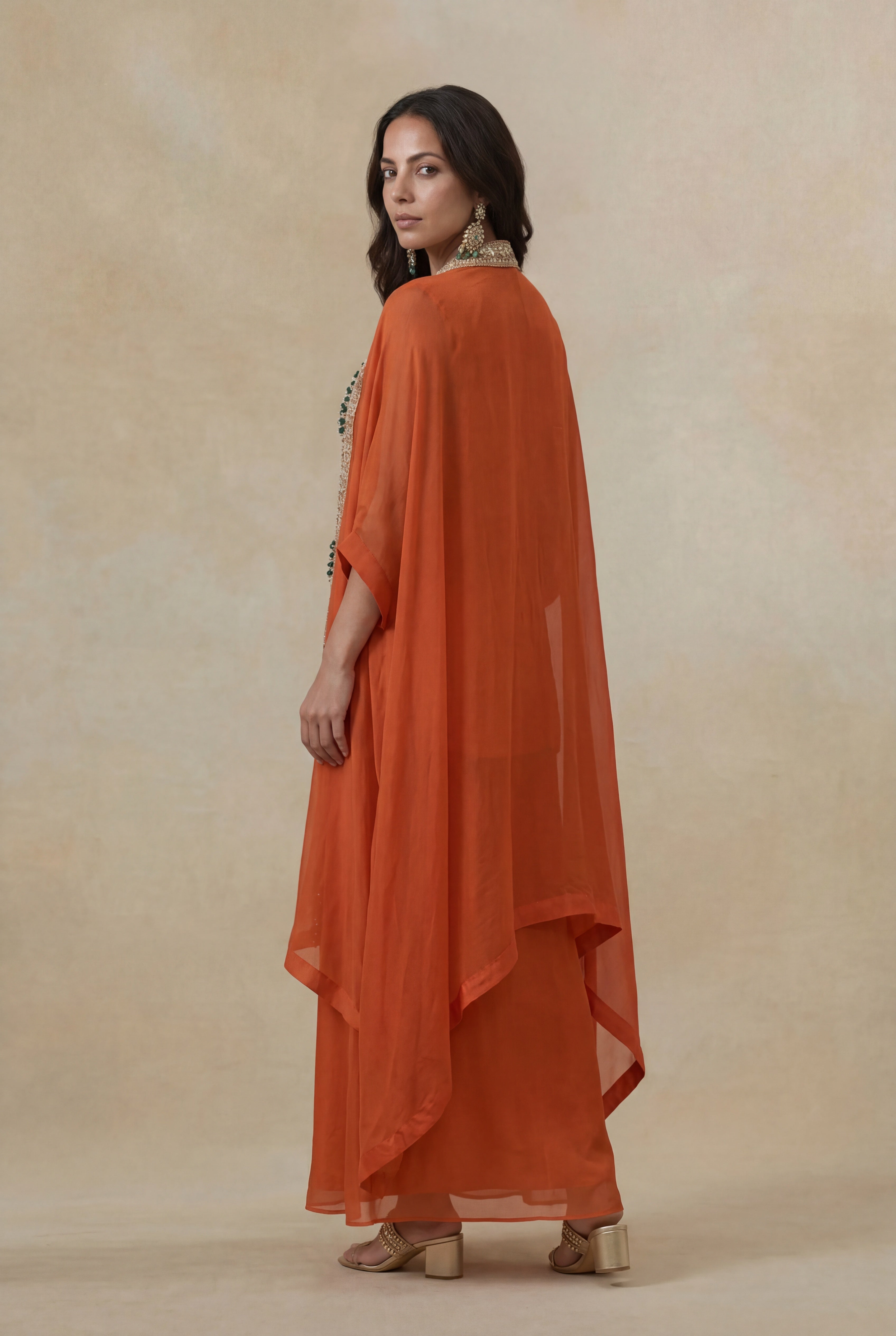 Orange Organza Silk Indo-Western Set
