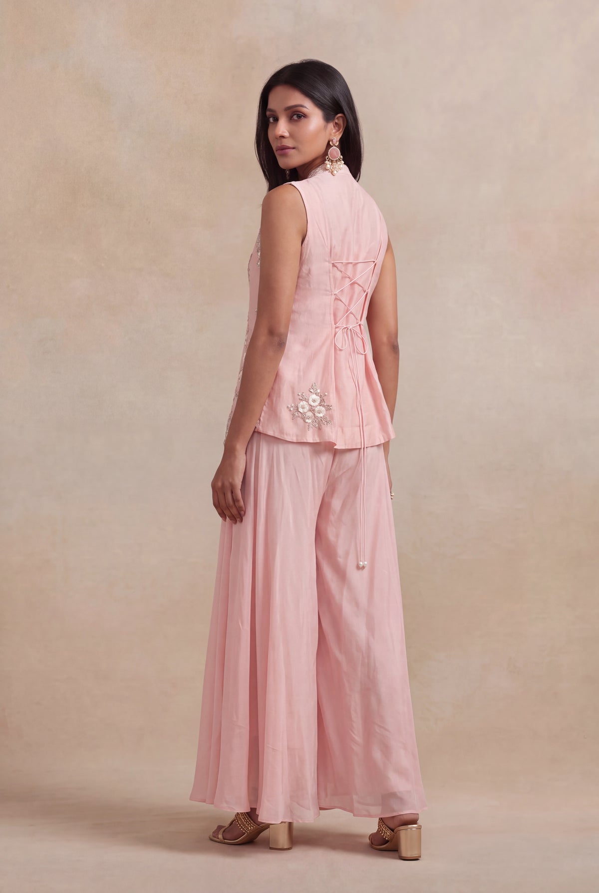 Blush Pink Silk Palazzo Set - Mokshaa