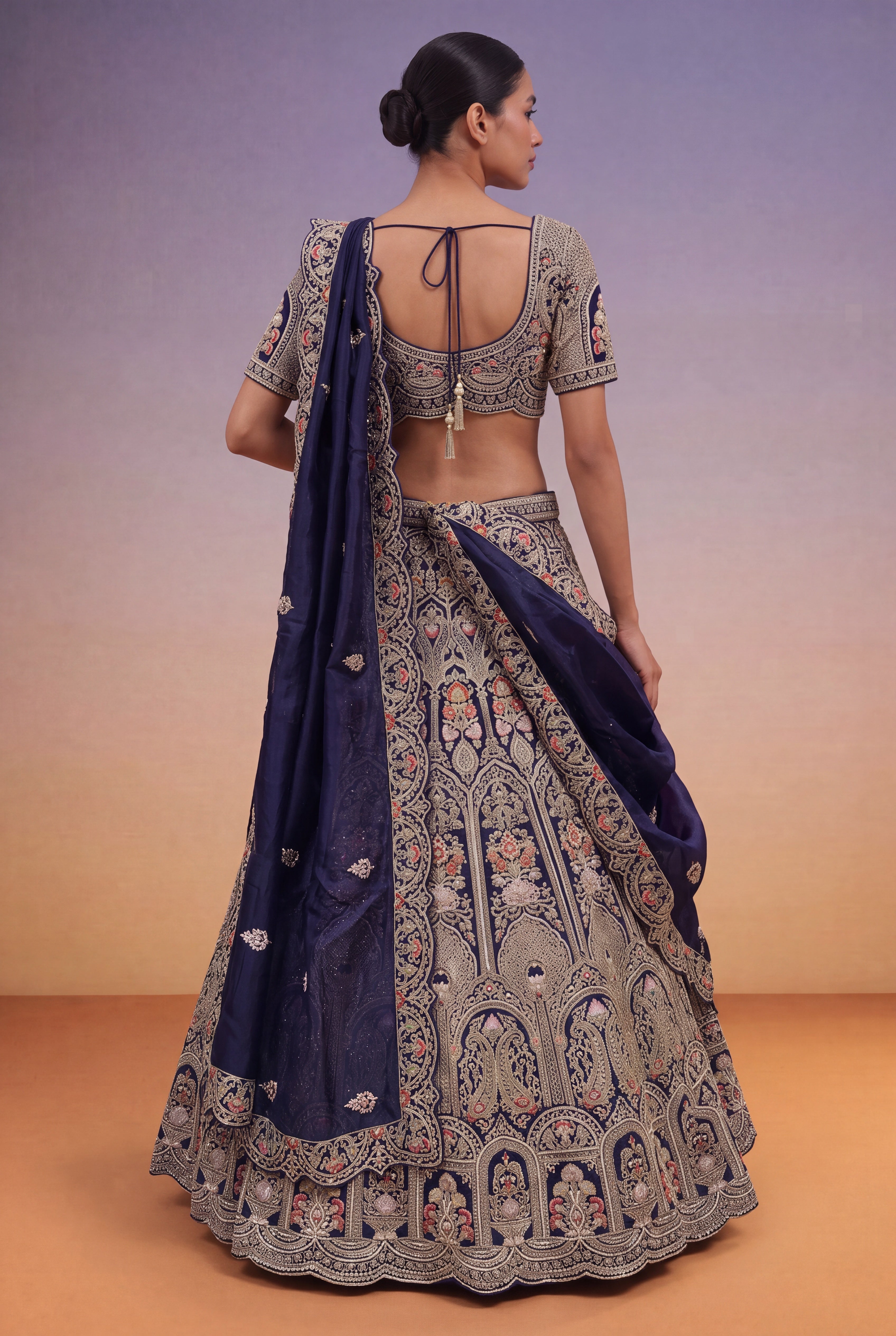 Navy Blue Raw Silk Bridal Lehenga