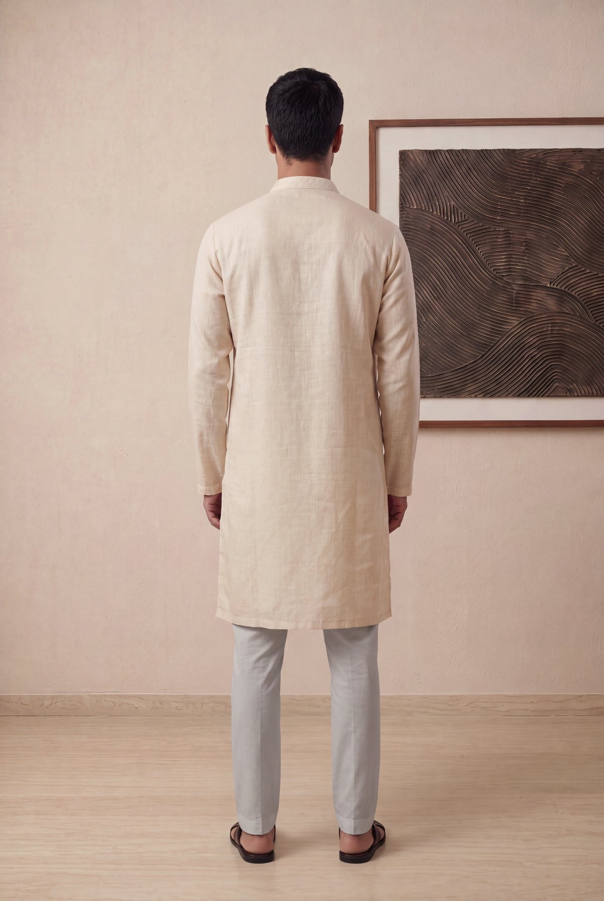 Peach Linen Kurta Pant Set - Mokshaa