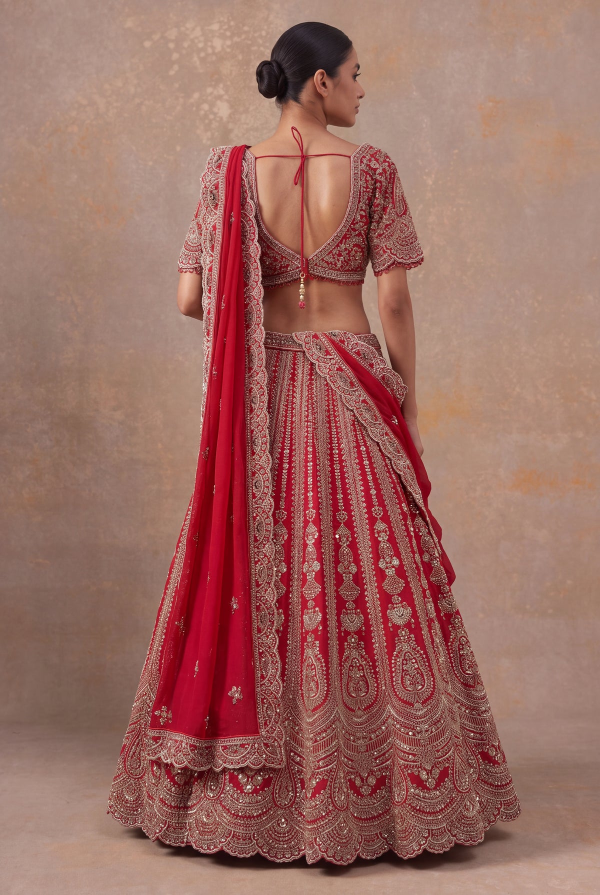 Red Raw Silk Bridal Lehenga - Mokshaa