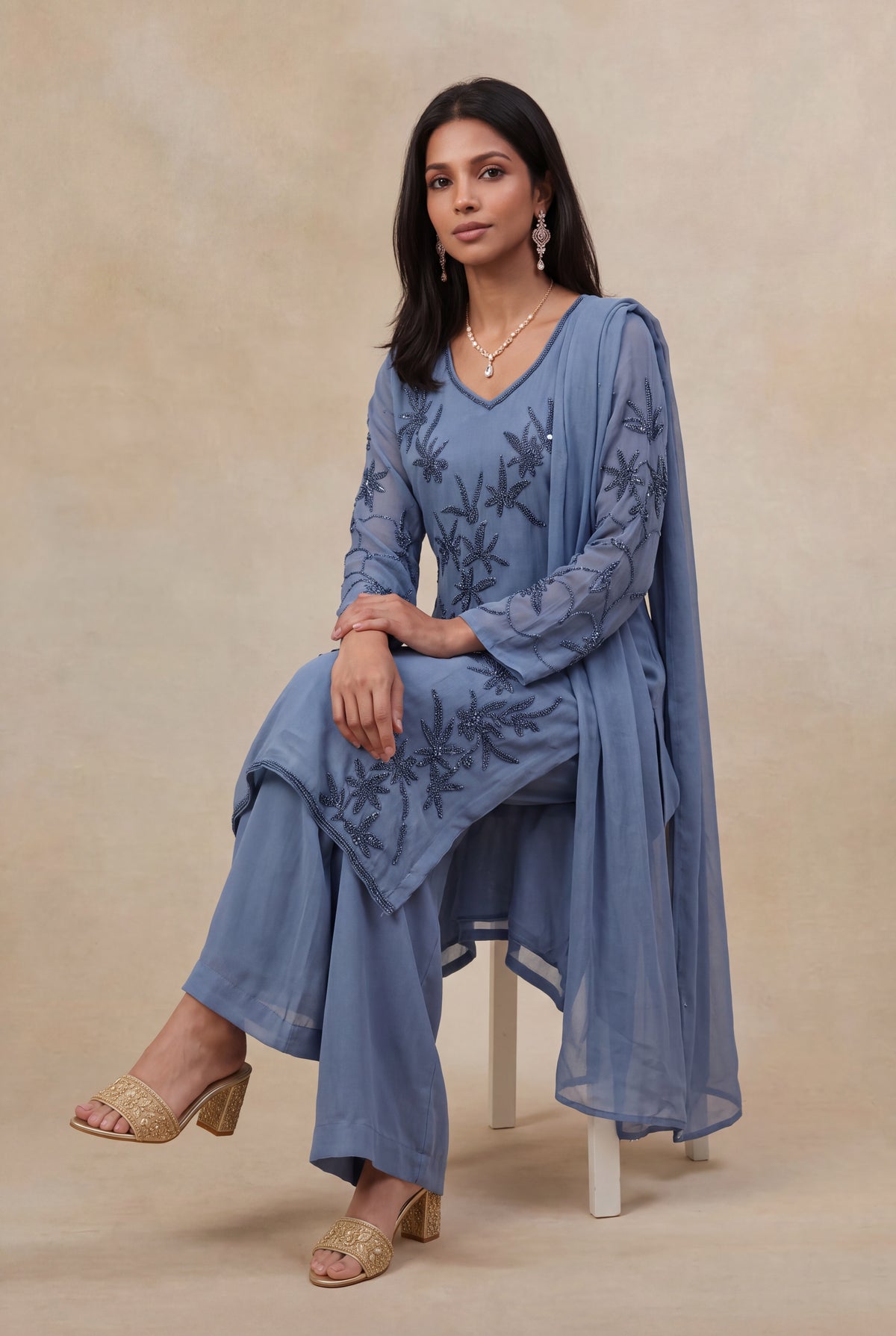 Powder Blue Salwar Set - Mokshaa