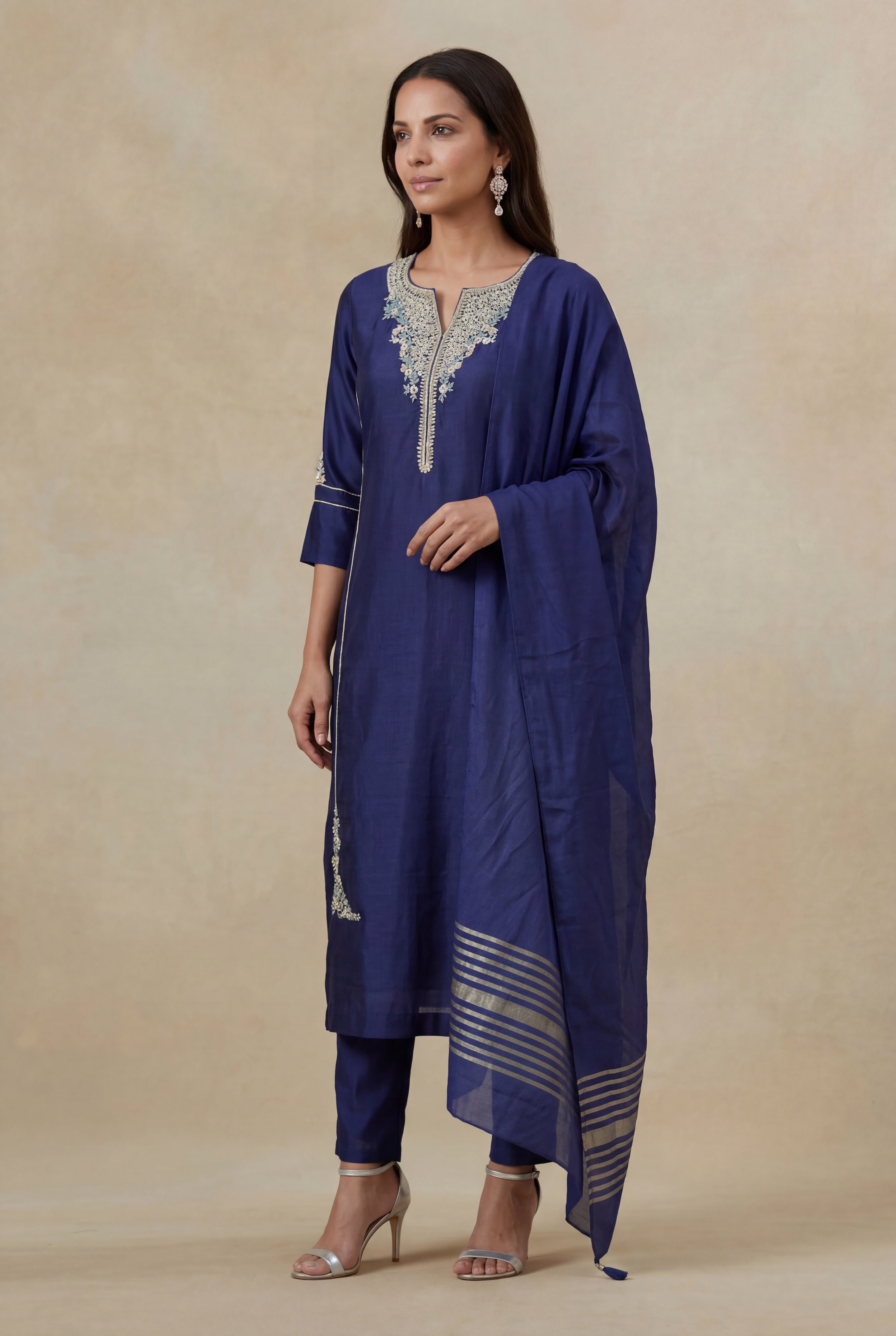 Royal Blue Satin Silk Kurta Set