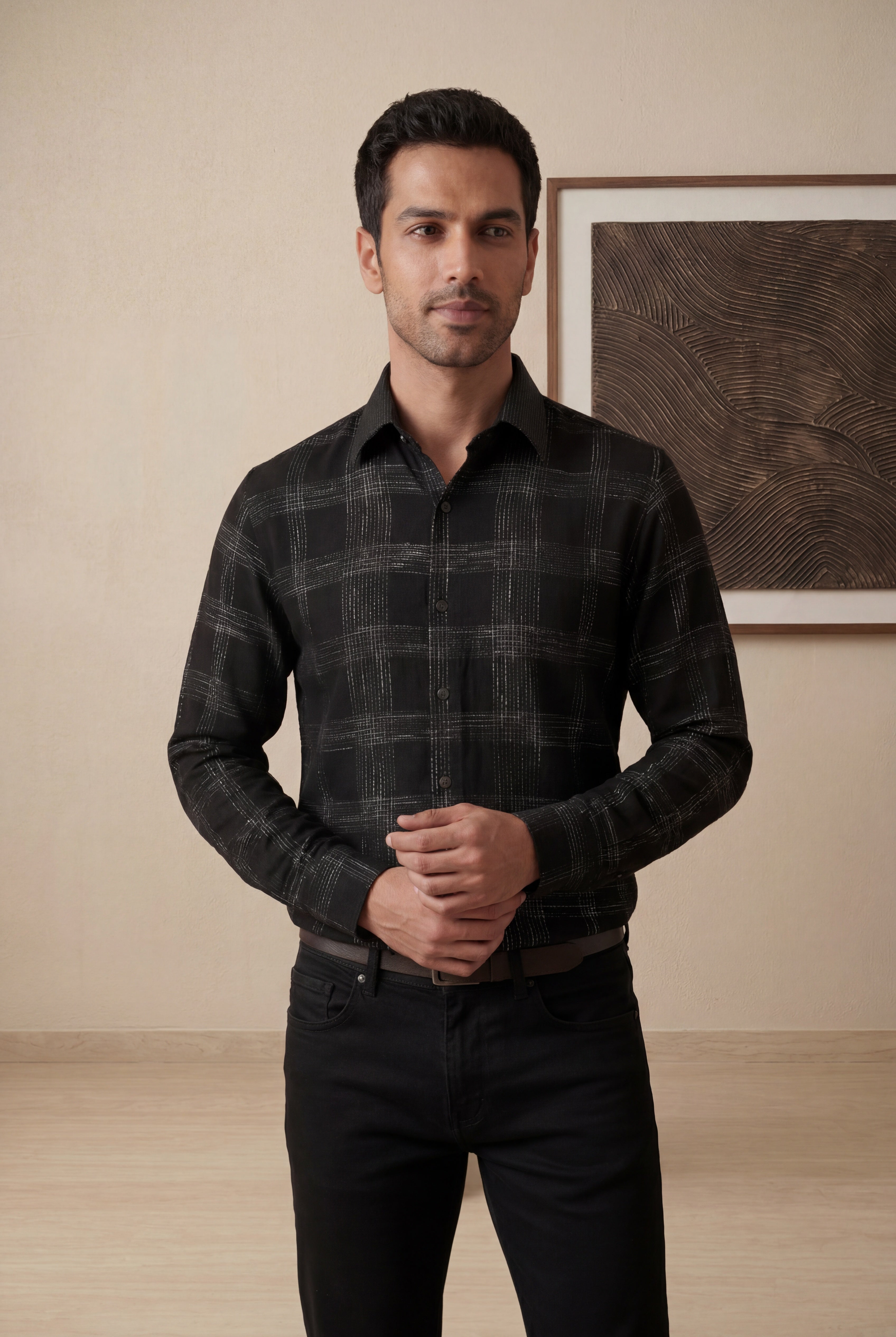 Black Checked Bomario Full Sleeve Shirt