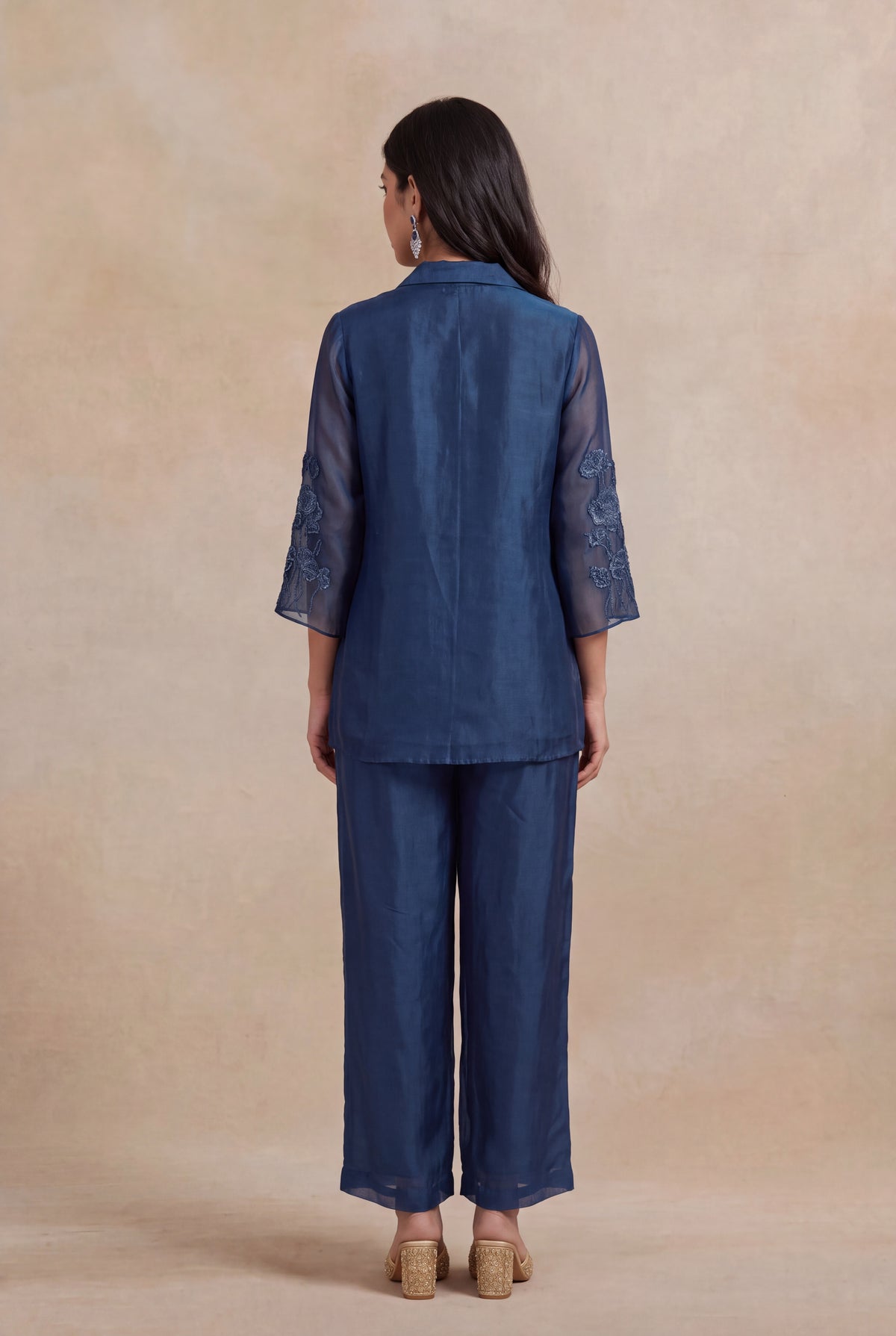Navy Blue Organza Co-ord Set - Mokshaa