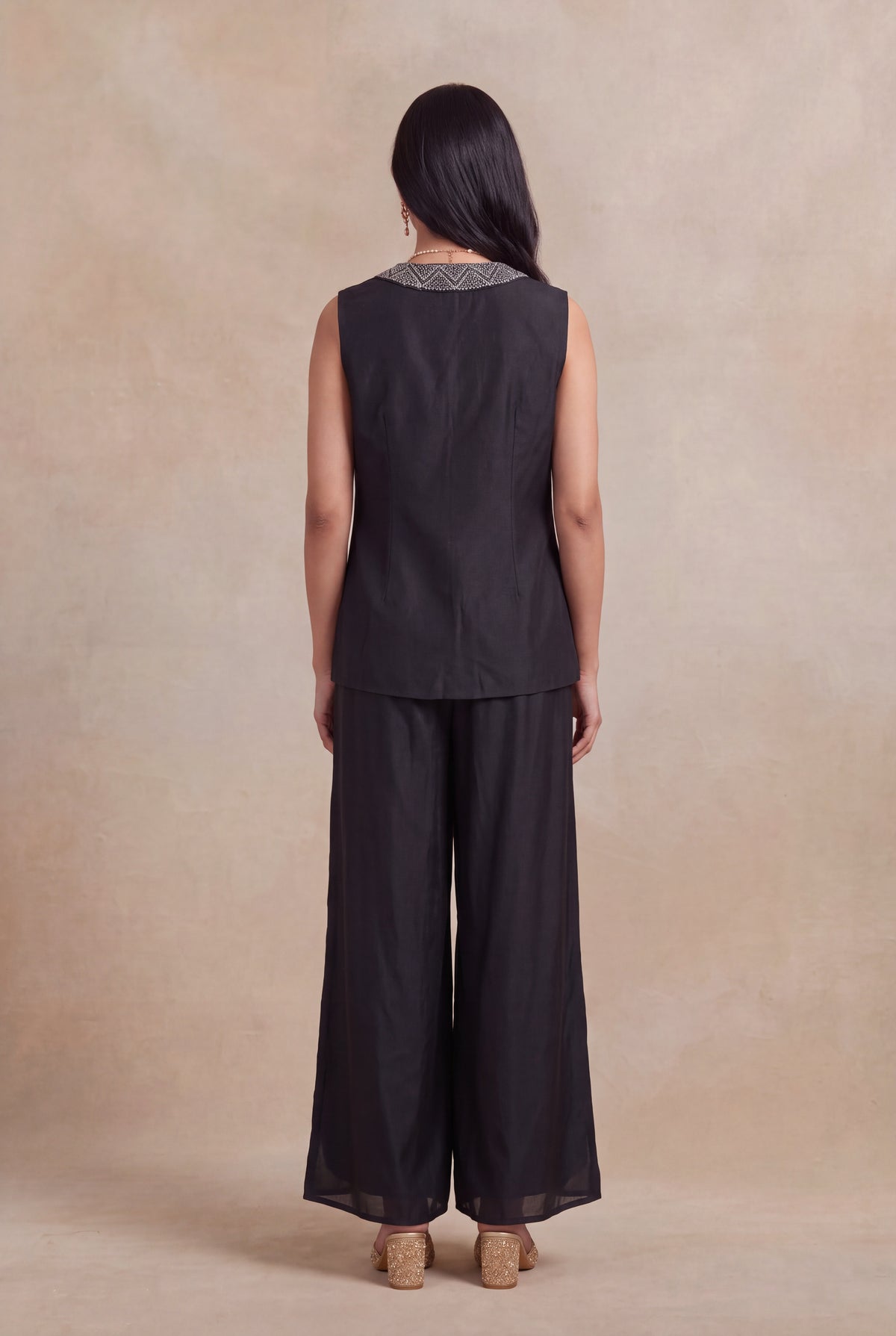 Black Silk Indo-Western Palazzo Set - Mokshaa
