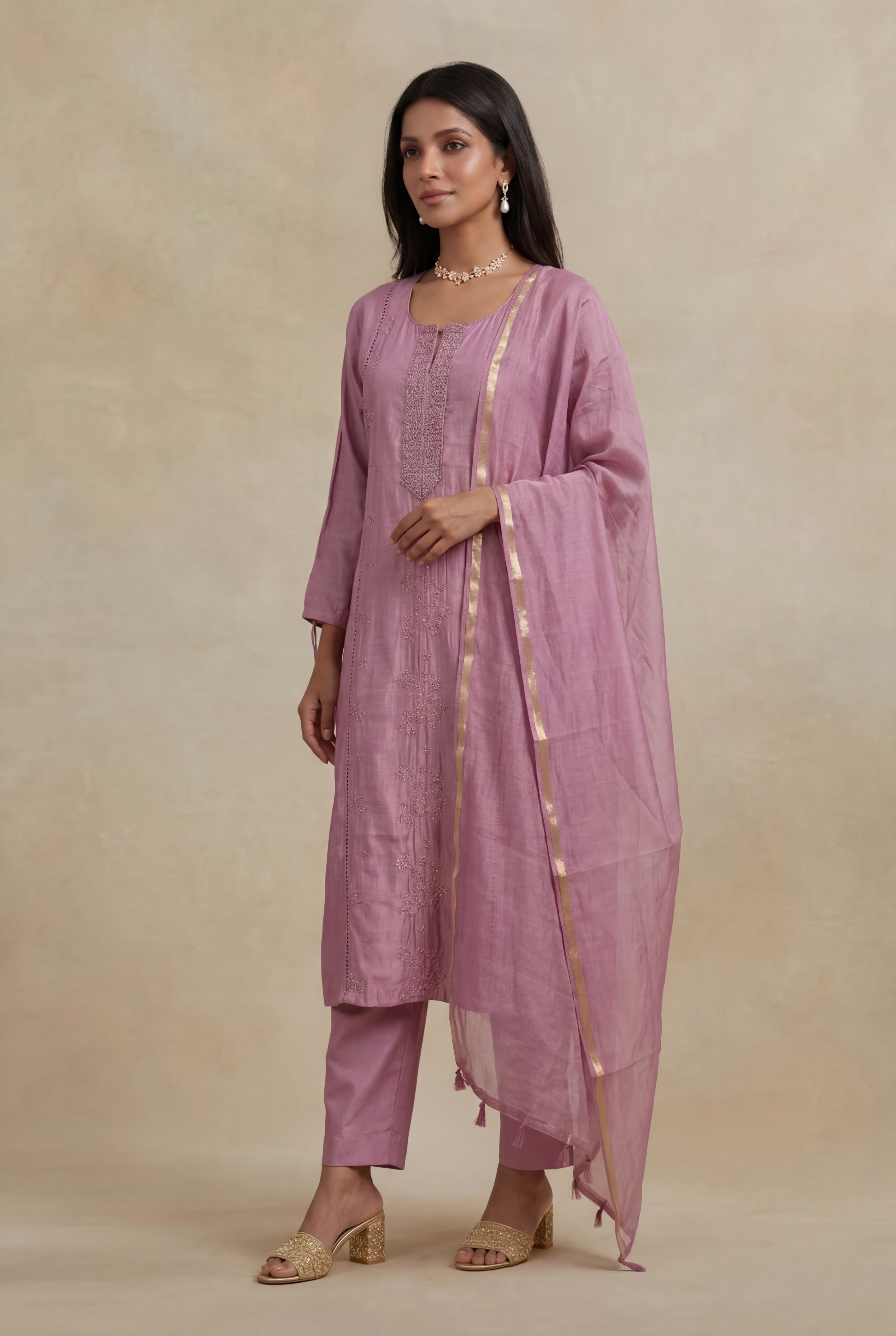 Lavender Mul Cotton Straight Cut Salwar Set