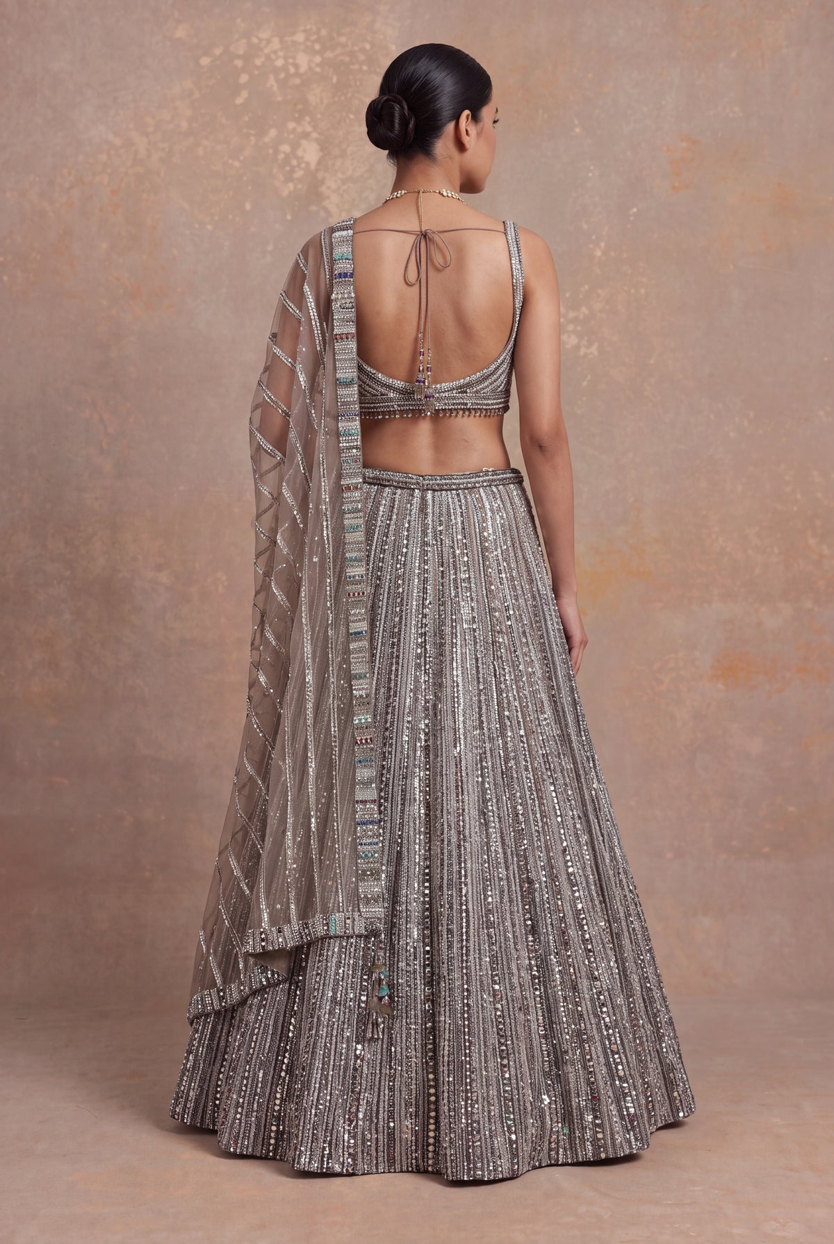 Beige Net Lehenga - Mokshaa