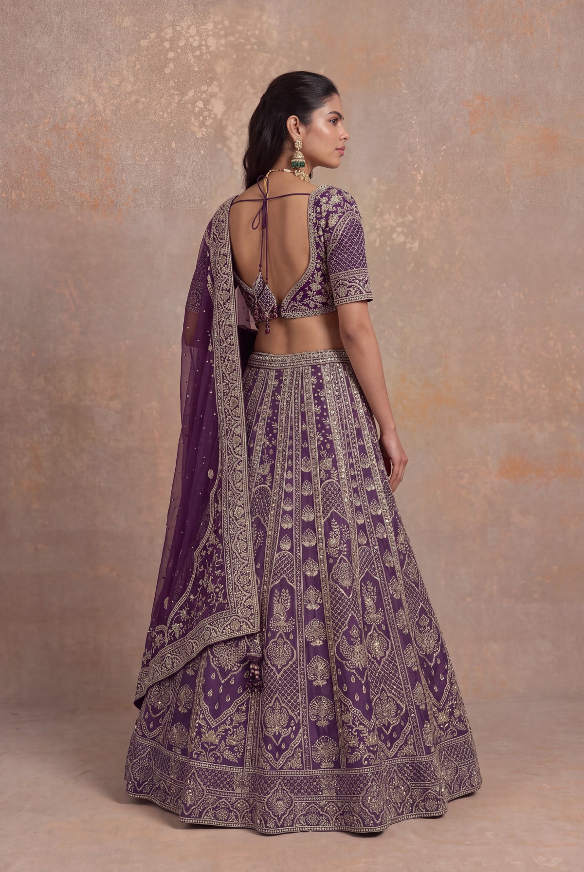 Plum Raw Silk Lehenga Set with Zardozi Embroidery - Mokshaa