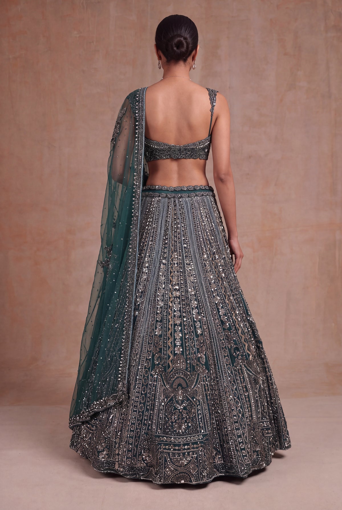 Emerald Green Net Lehenga - Mokshaa