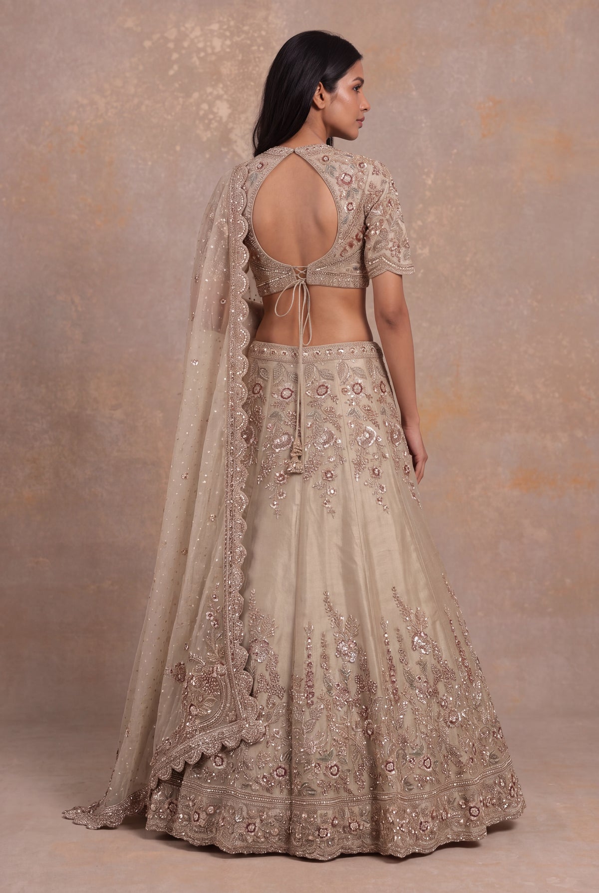 Champagne Shimmer Tissue Lehenga - Mokshaa