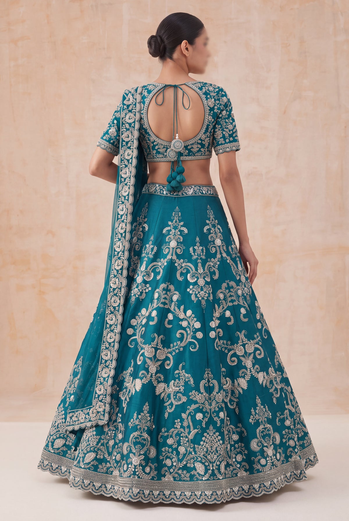 Teal Raw Silk Lehenga - Mokshaa