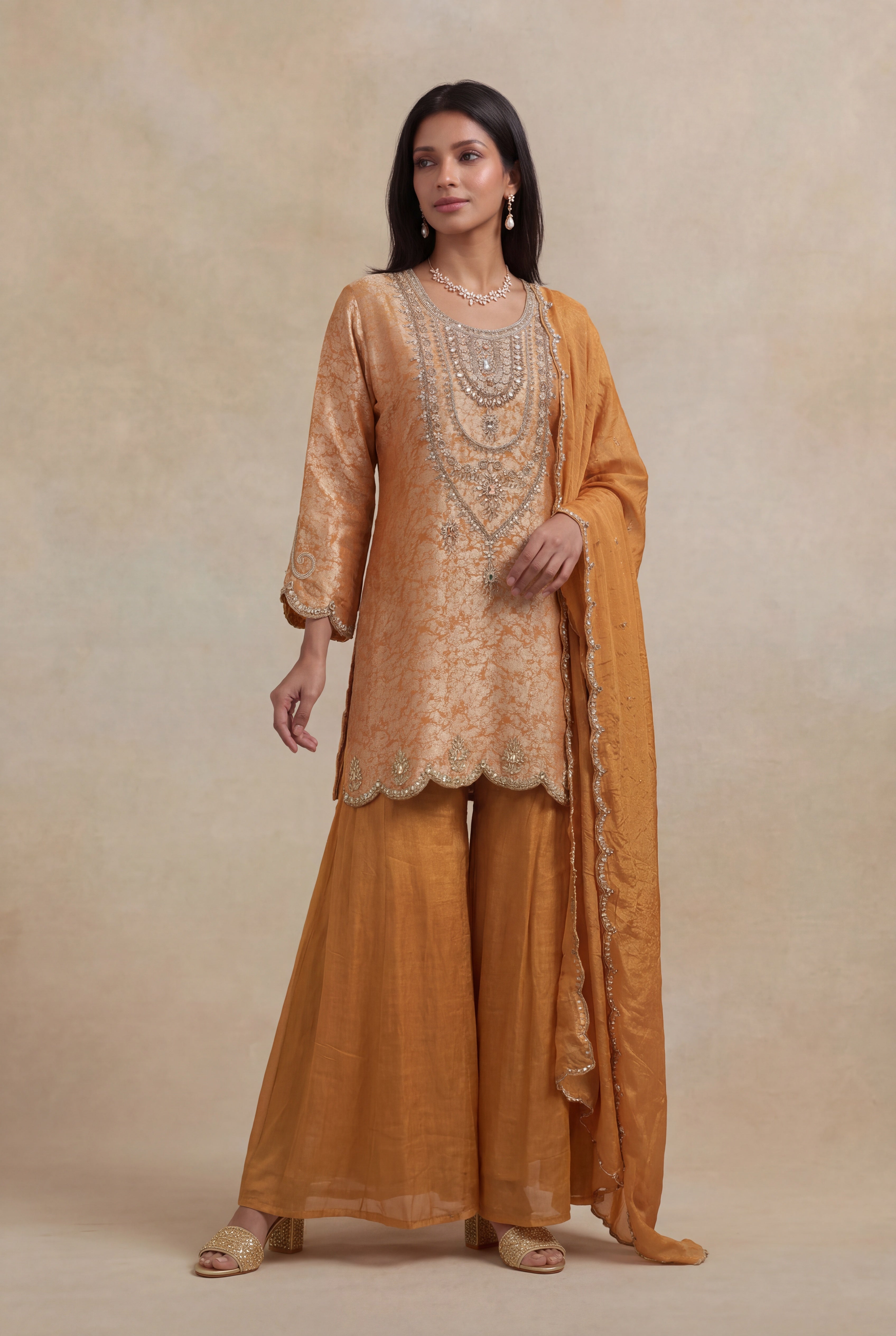 Mustard Banarasi Silk Zardosi Palazzo Set