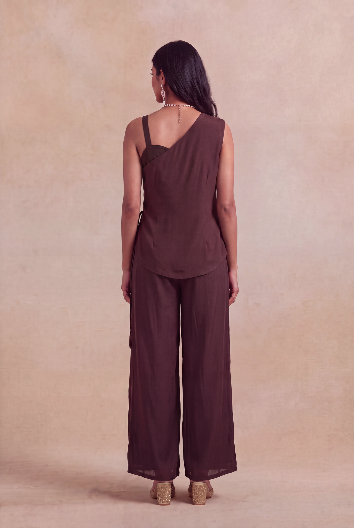 Chocolate Brown Crepe Jumpsuit - Mokshaa
