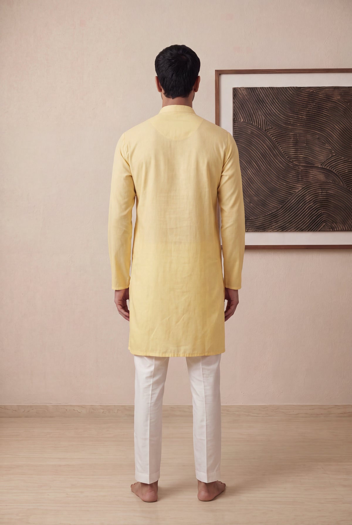 Yellow Silk Cotton Kurta Pant Set - Mokshaa