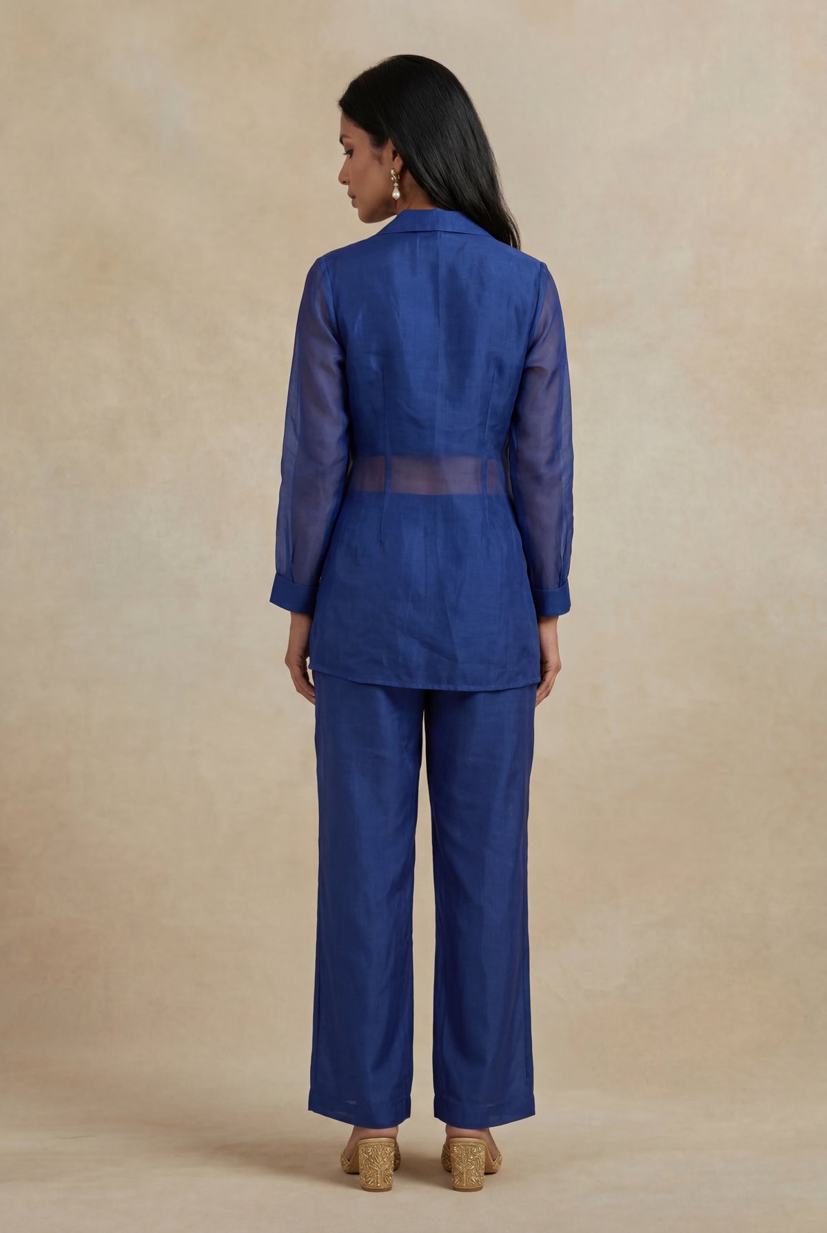 Royal Blue Organza Sequin-Embellished Co-ord Set - Mokshaa