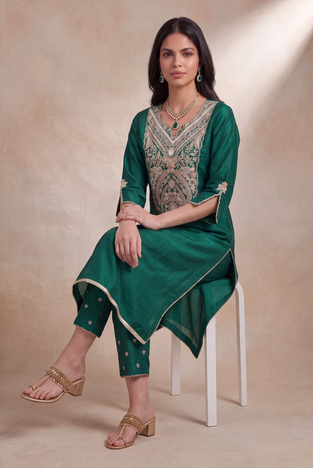 Emerald Green Silk Salwar Set - Mokshaa