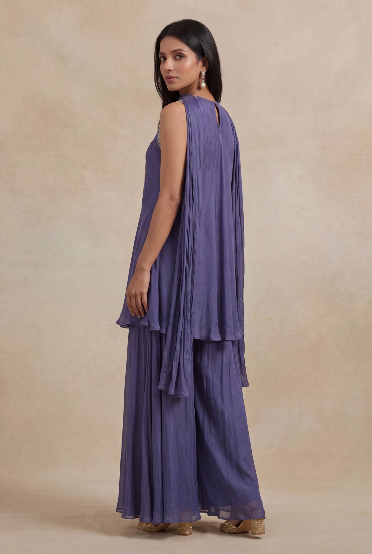 Slate Violet Chinon Katdana & Sequin Indo Western Set - Mokshaa