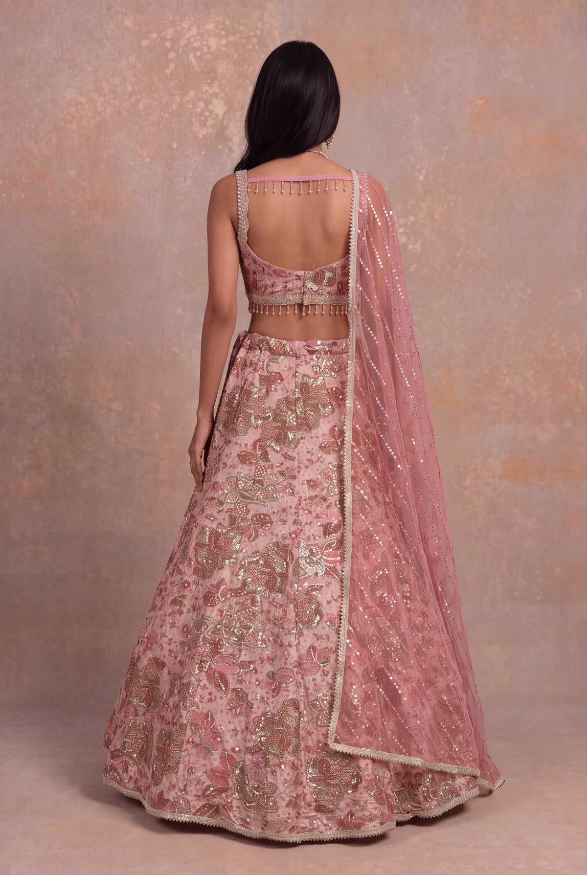Blush Pink Tissue Lehenga - Mokshaa