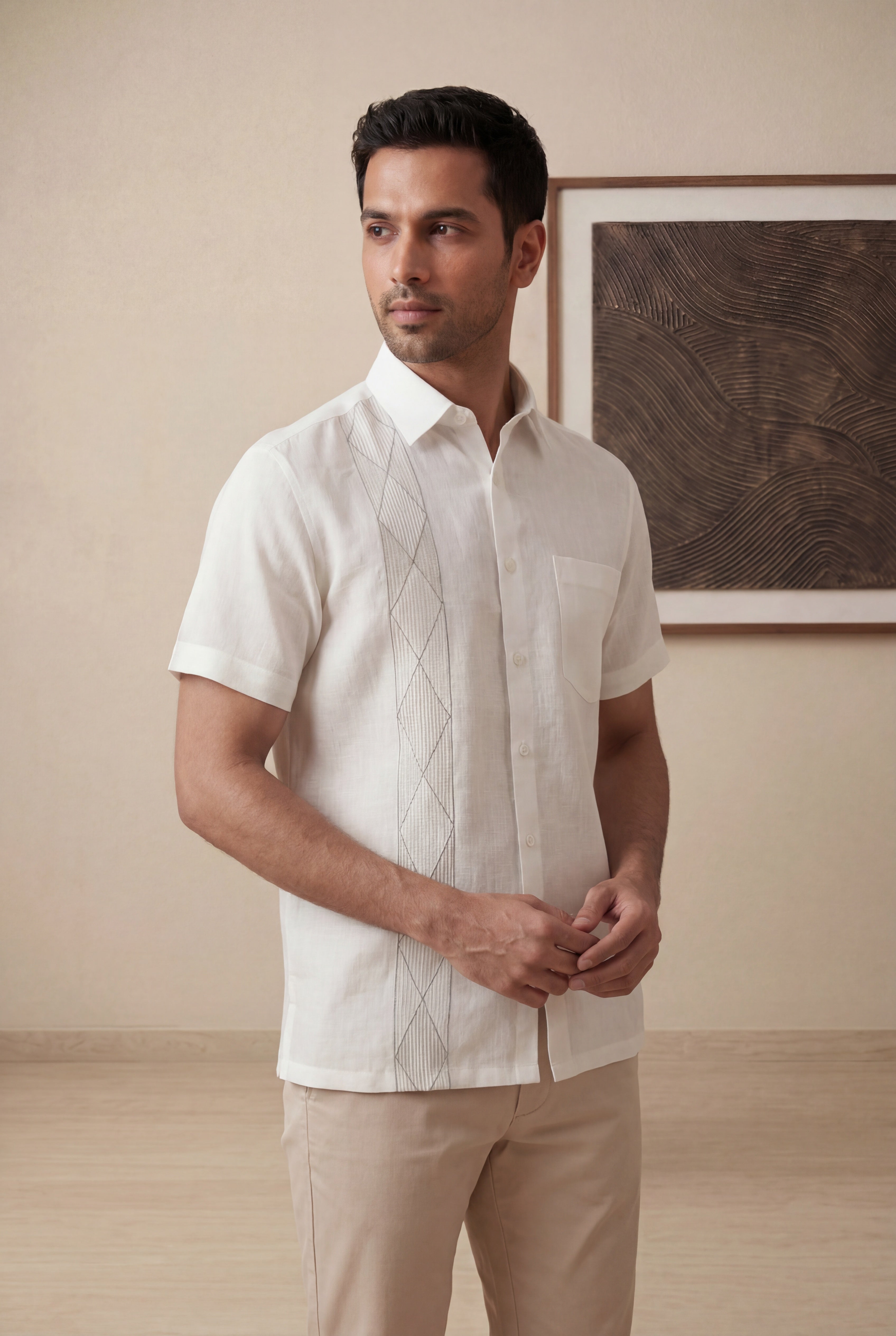 White Linen Half Sleeve Shirt