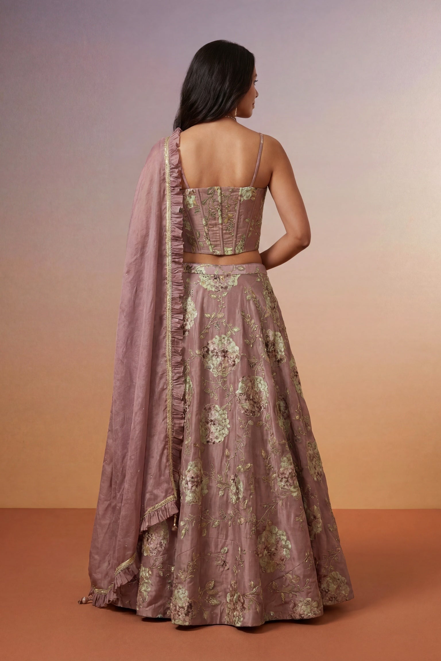Dusty Rose Tissue Silk Lehenga Co-ord Set