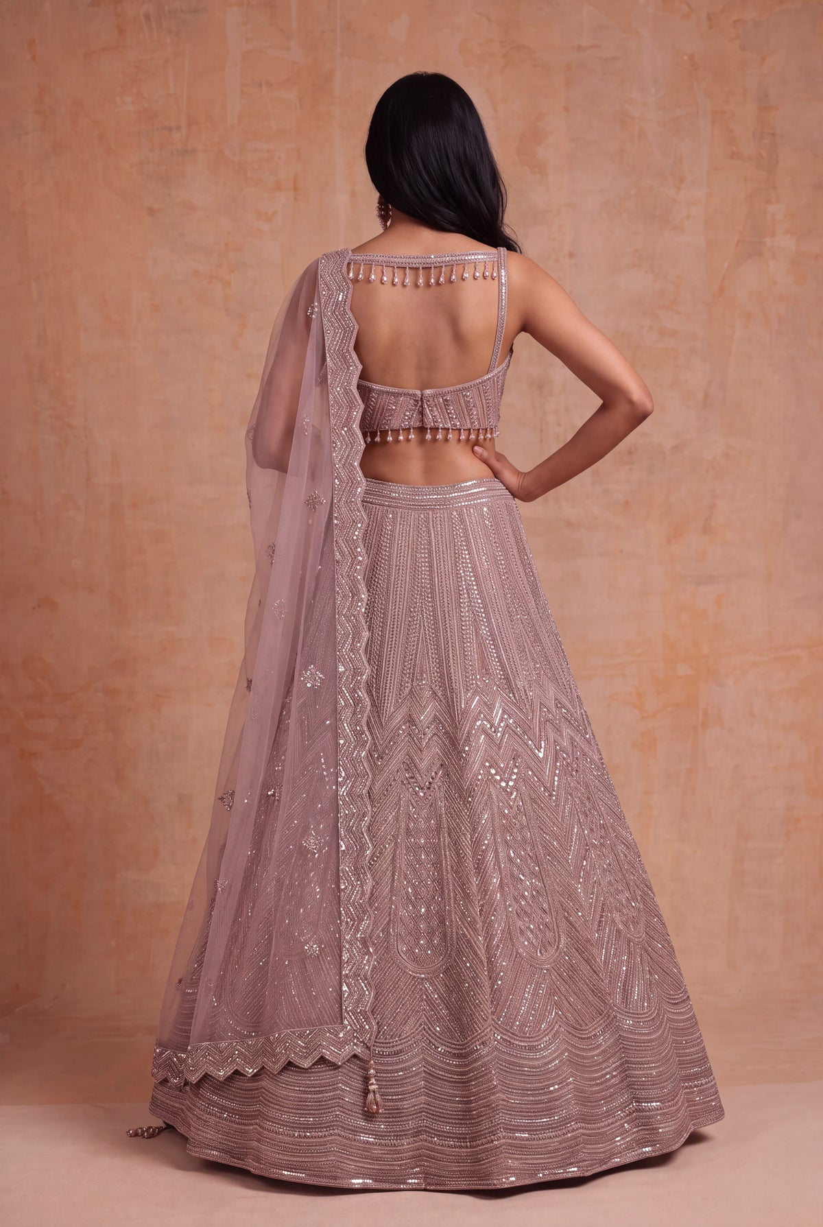 Dusty Rose Embellished Lehenga - Mokshaa