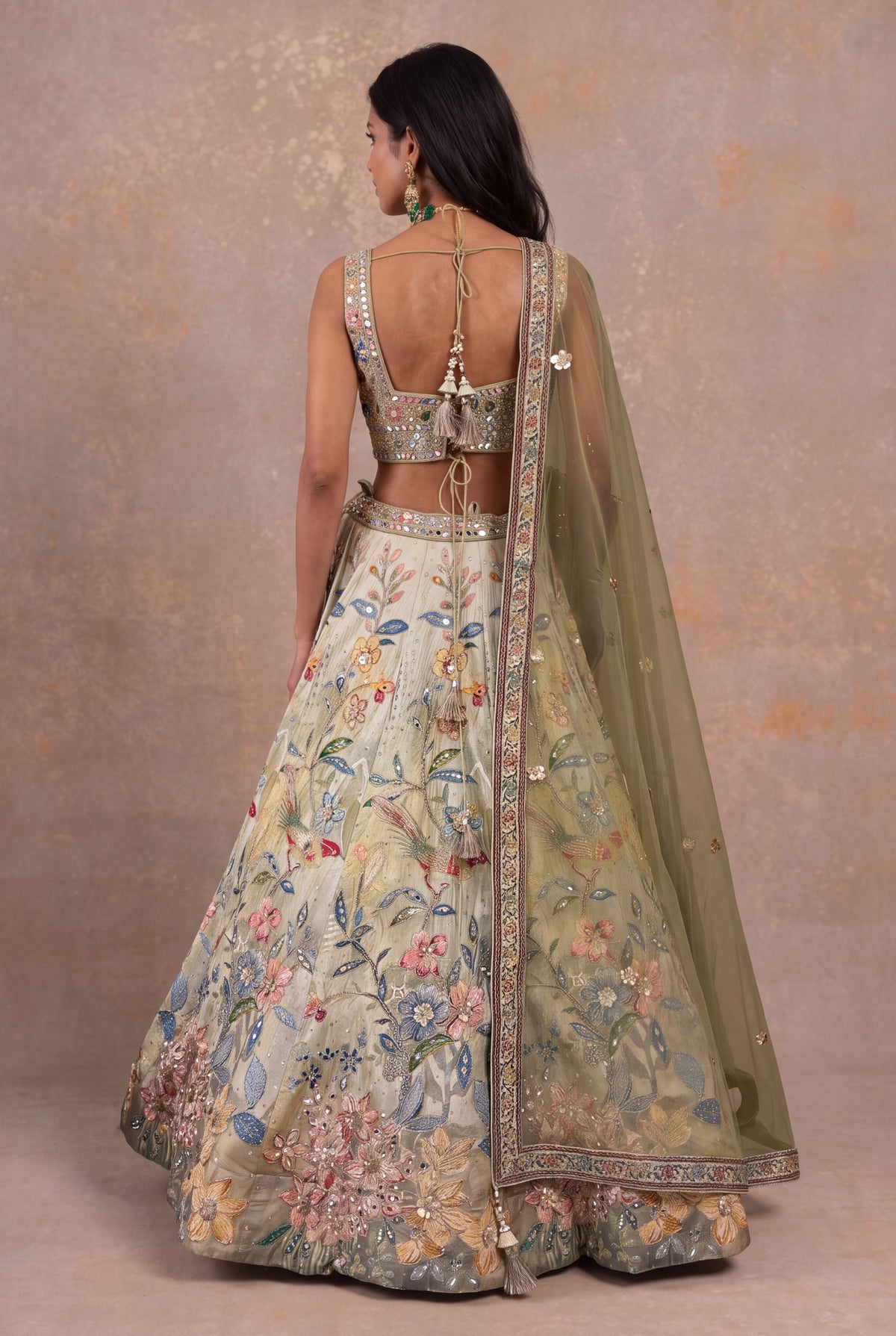Pista Green Silk Floral Embroidered Lehenga - Mokshaa