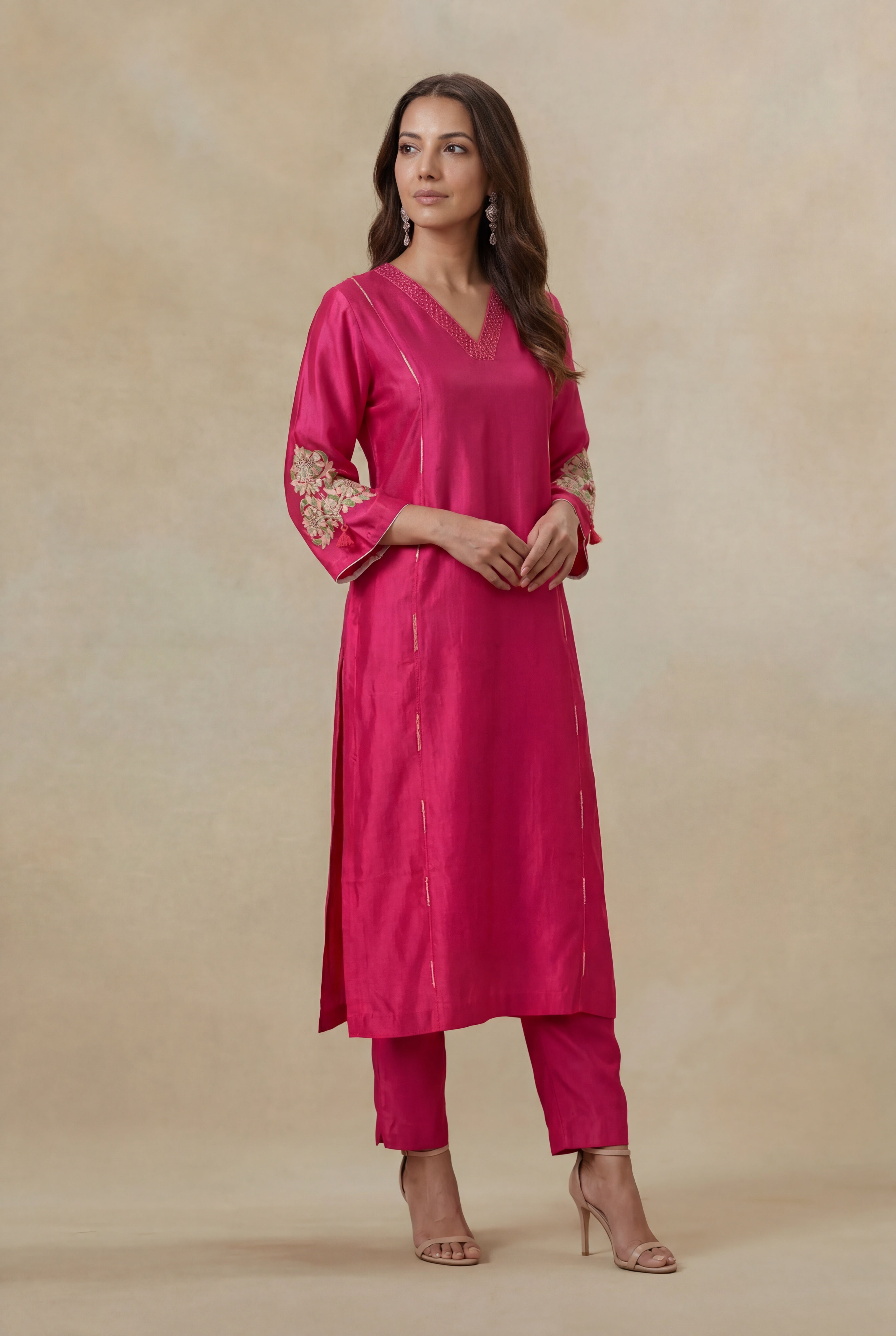 Hot Pink Satin Silk Kurta Set