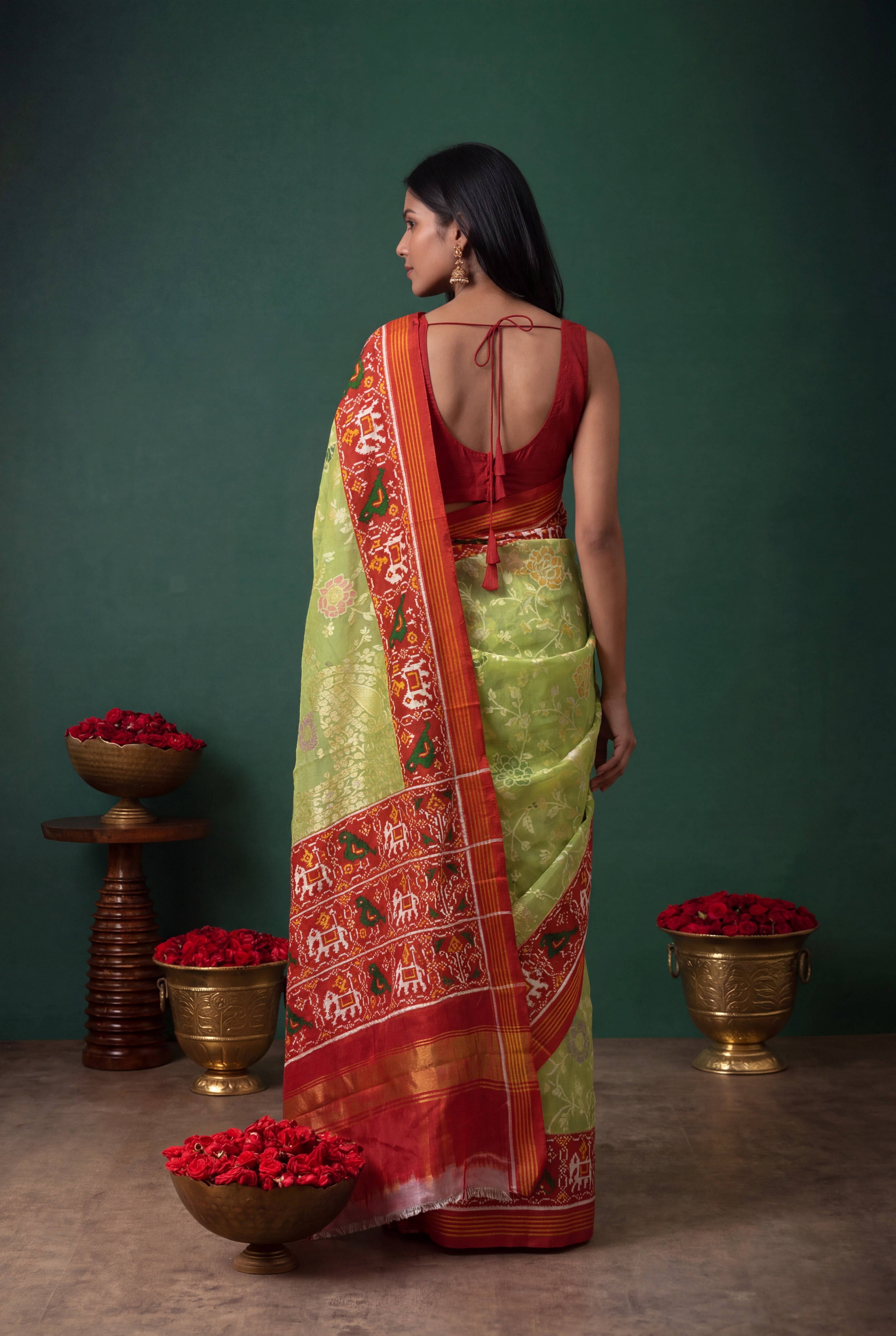 Pastel Green Kora Jamdhani Saree