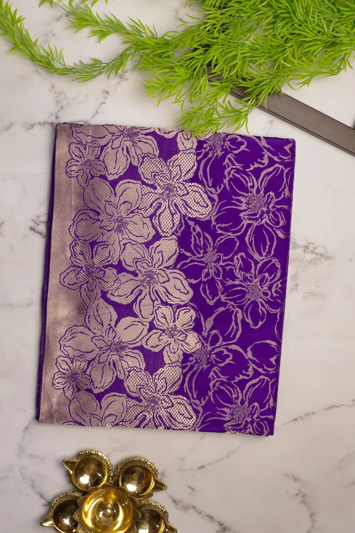 Violet Blue Banarasi Zari Silk Saree - Mokshaa