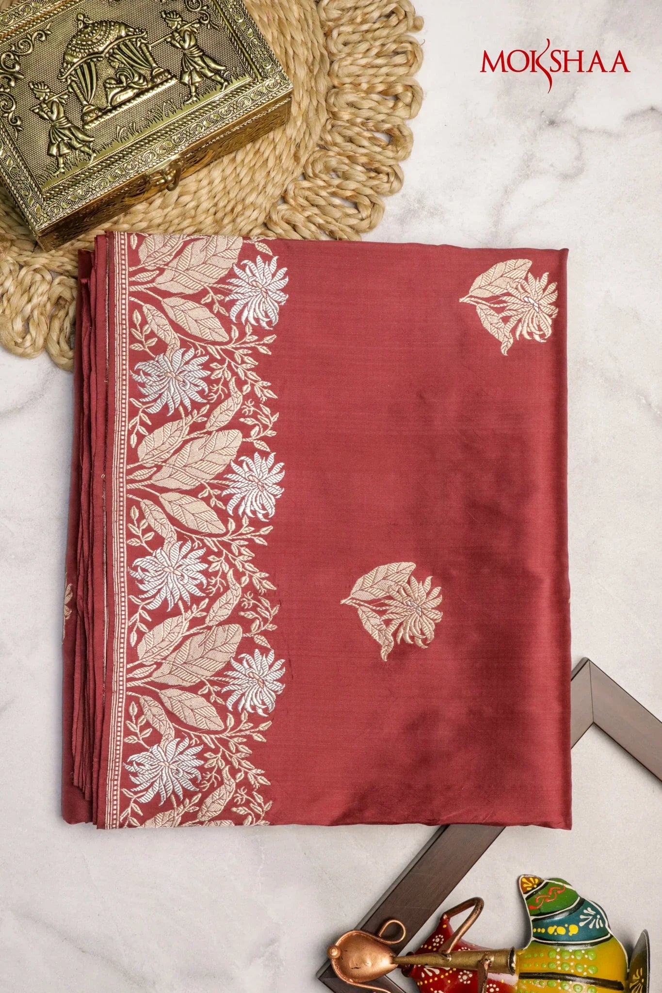 Brown Banarasi Silk Saree with Fancy Zari Borde - Mokshaa