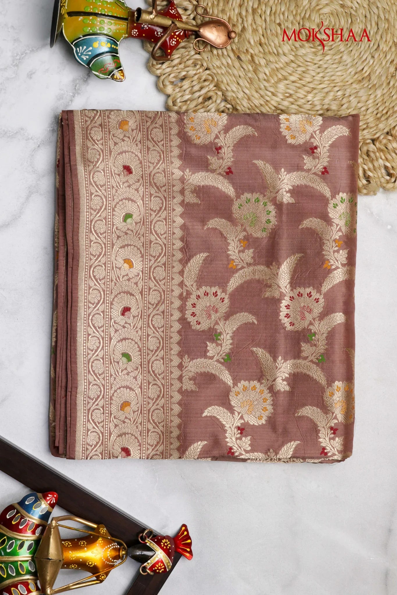 Brown Banarasi Meenakari Zari Saree - Mokshaa