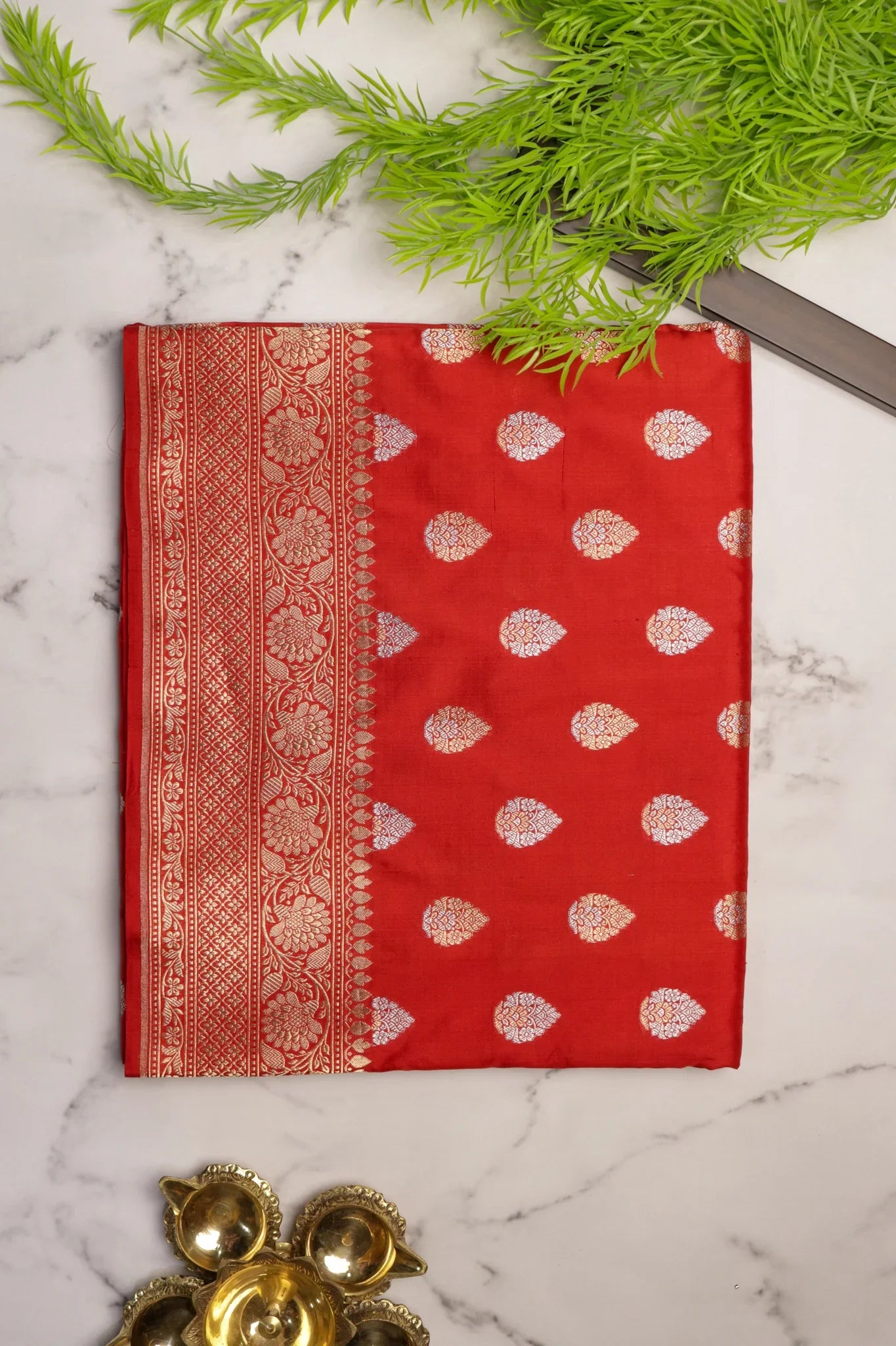Rust Banarasi Zari Butti Silk Saree - Mokshaa