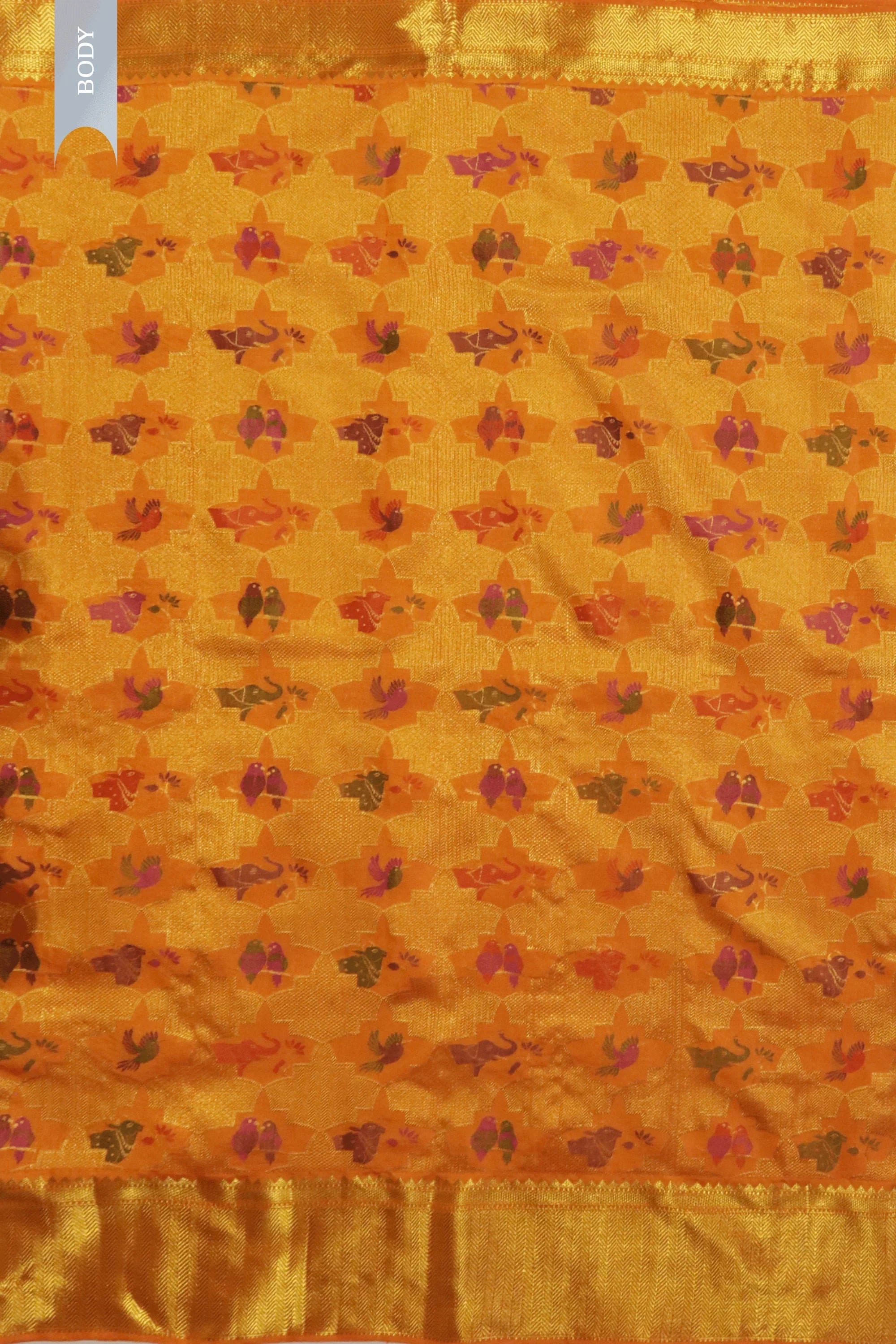 Koral Orange Kanchivaram Silk Saree with Zari & Meena Animal Motifs - Mokshaa