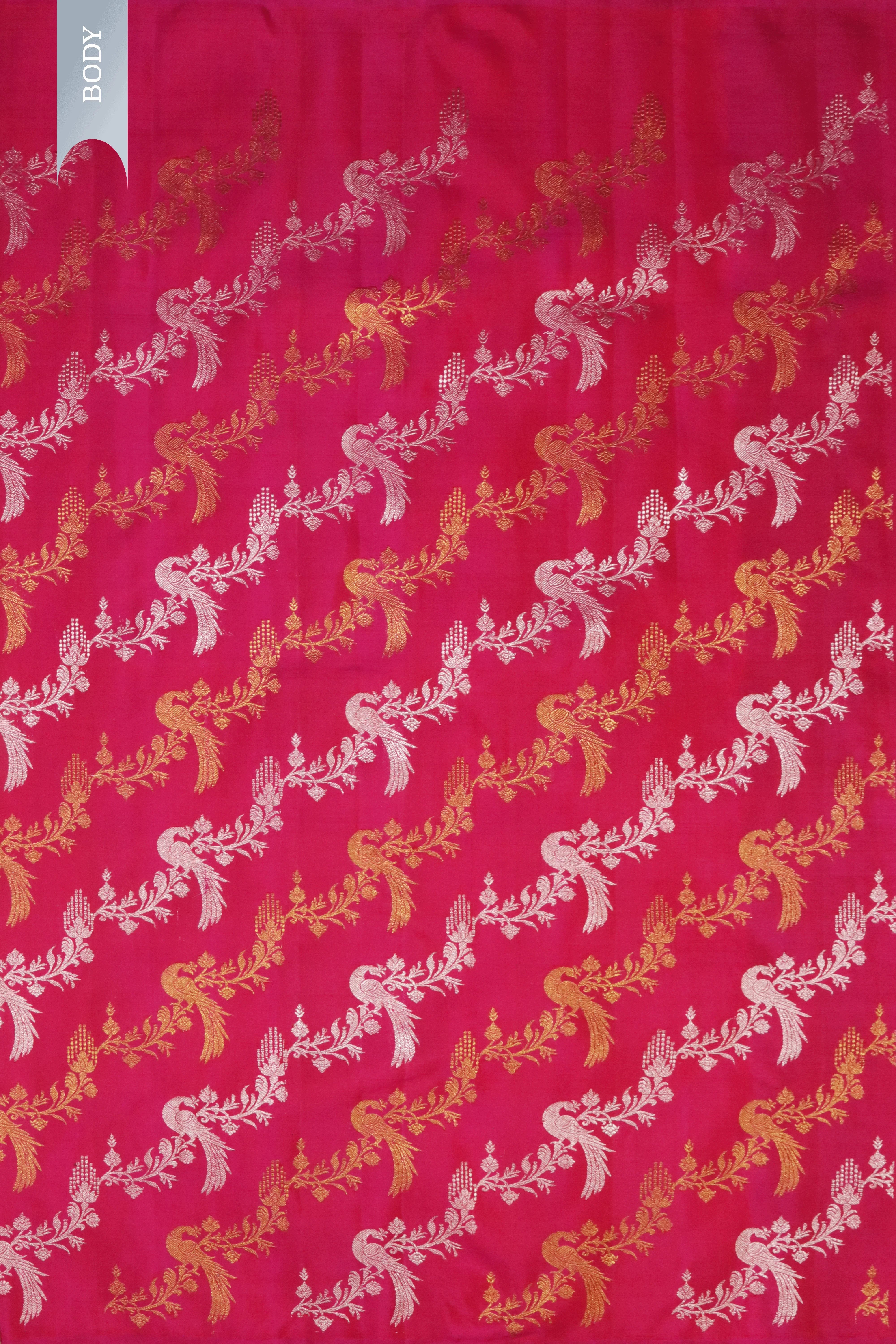 Rani Pink Kanchivaram Silk Saree with Silver & Gold Zari Weaving - Mokshaa