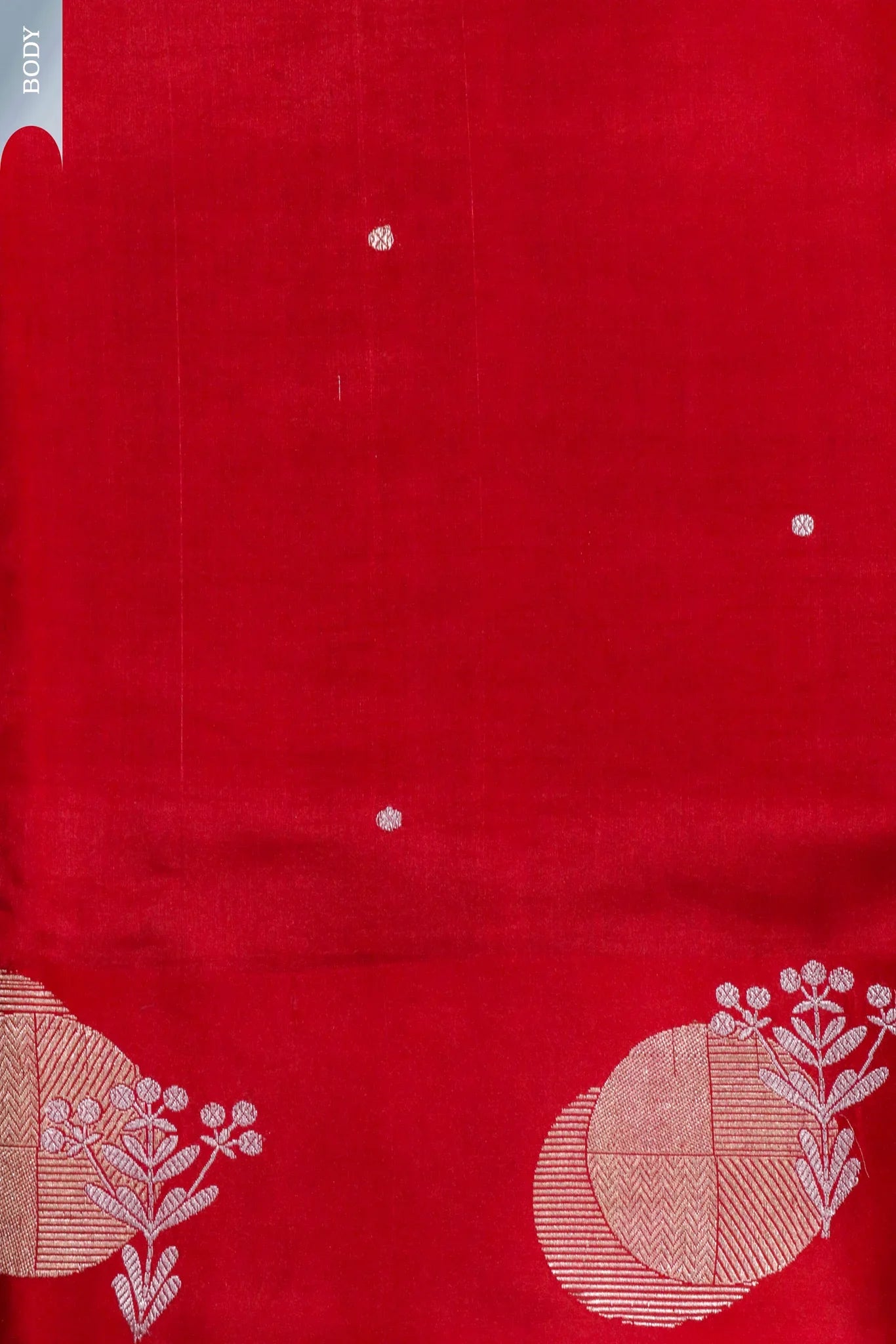 Maroonish red Banarasi Chanderi Silk Saree with Satin Border and Butta Weavin - Mokshaa