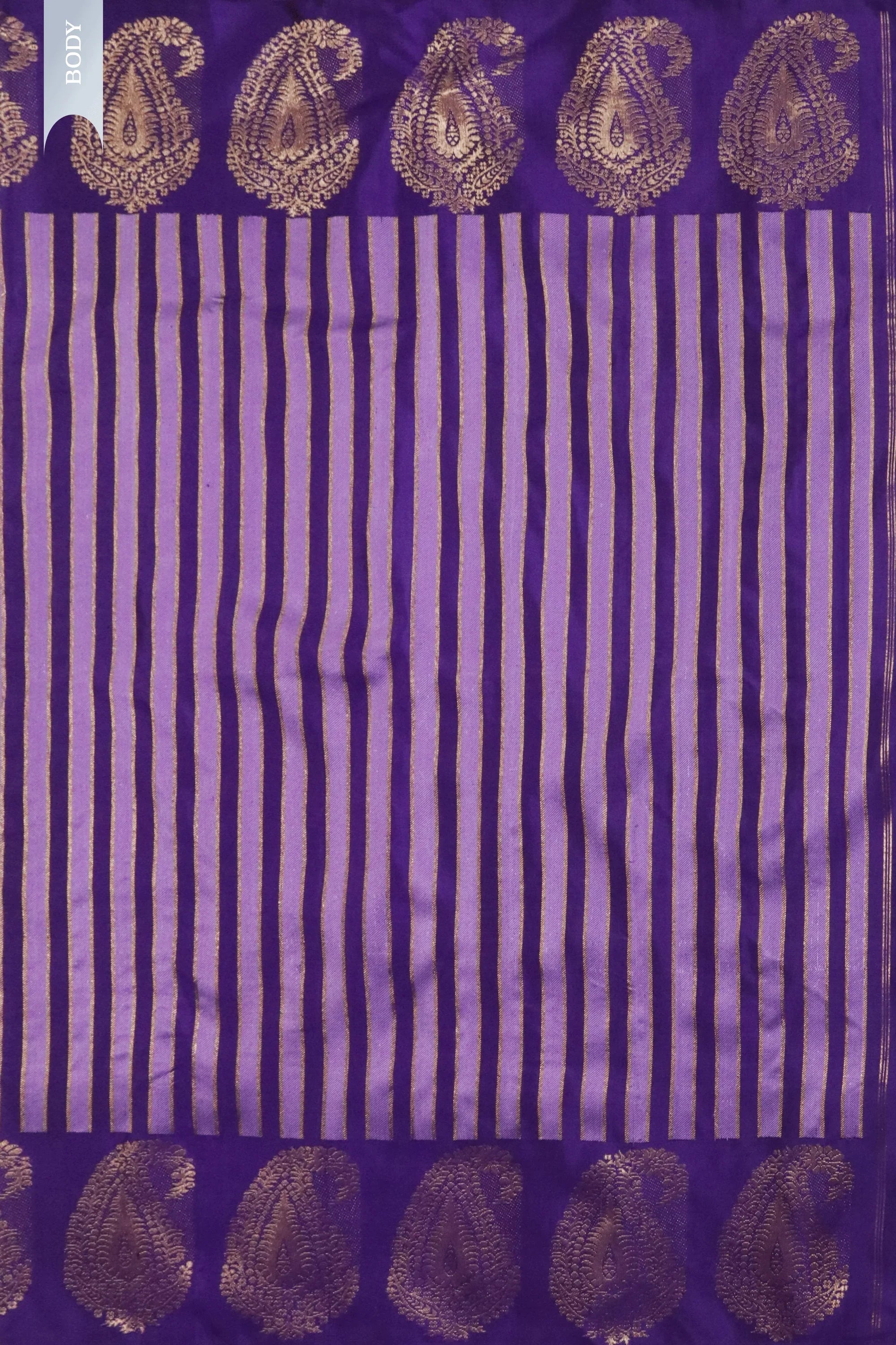 Purple Kanchivaram Silk Saree with Golden Stripes - Mokshaa